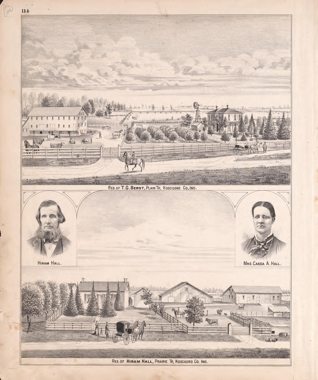 Residence of Hiram Hall from Combination Atlas Map of Kosciusko County, Indiana 1879 by Relic Map Company