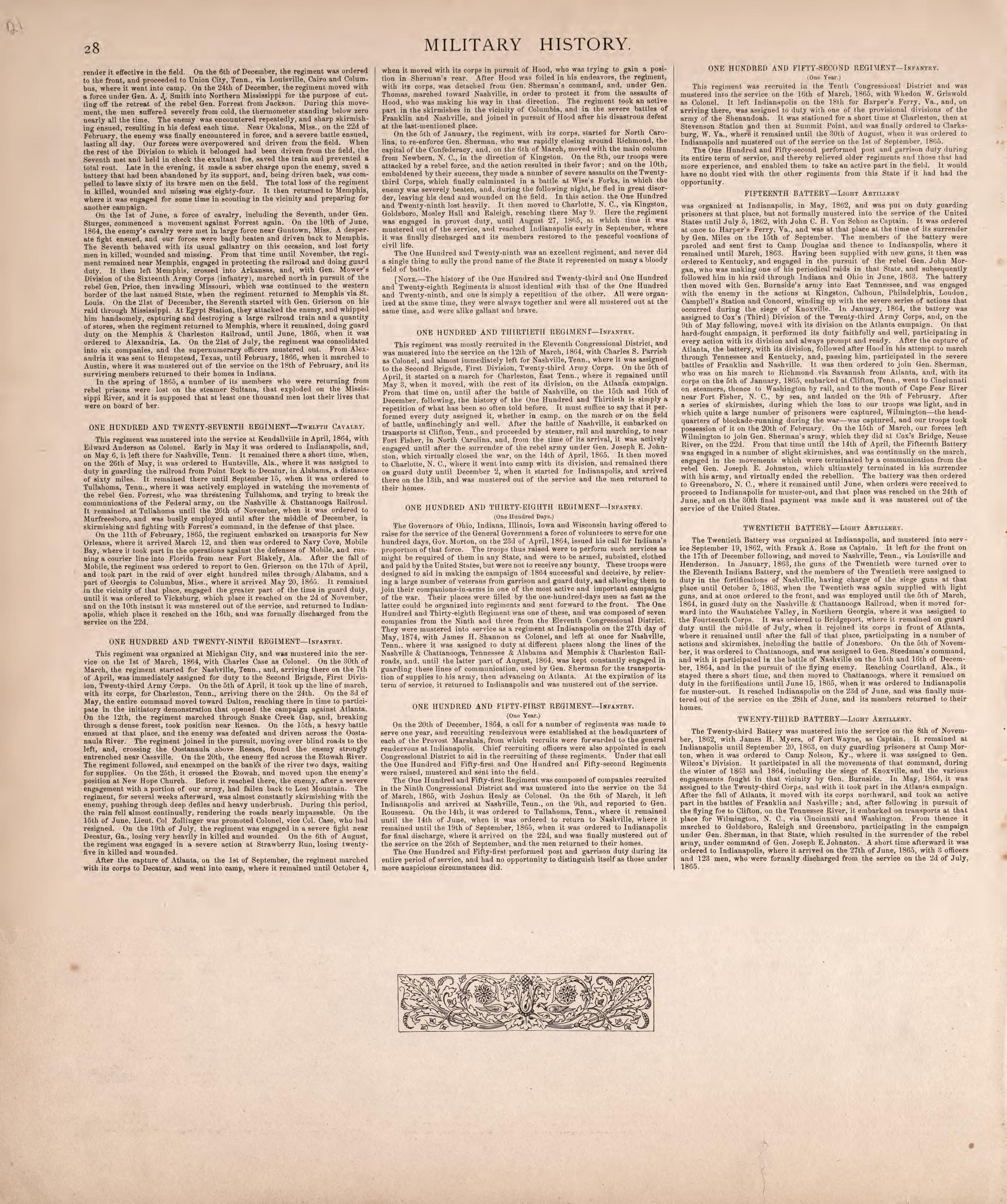 Military History (continued) from Combination Atlas Map of Kosciusko County, Indiana 1879 by Relic Map Company