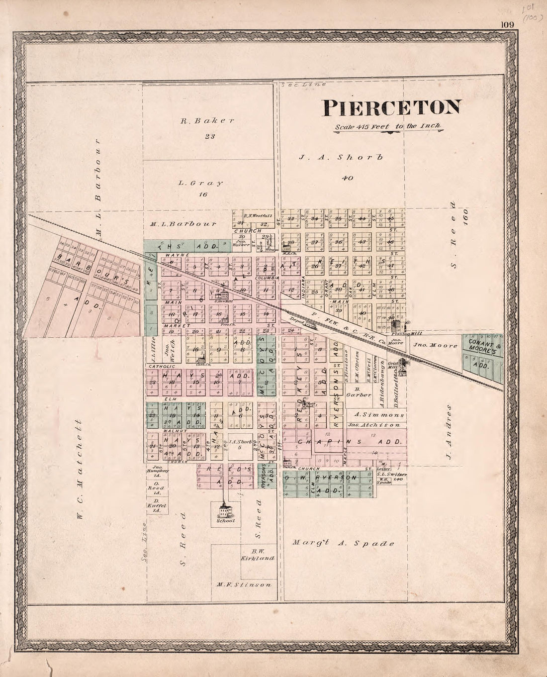 Pierceton from Combination Atlas Map of Kosciusko County, Indiana 1879 by Relic Map Company