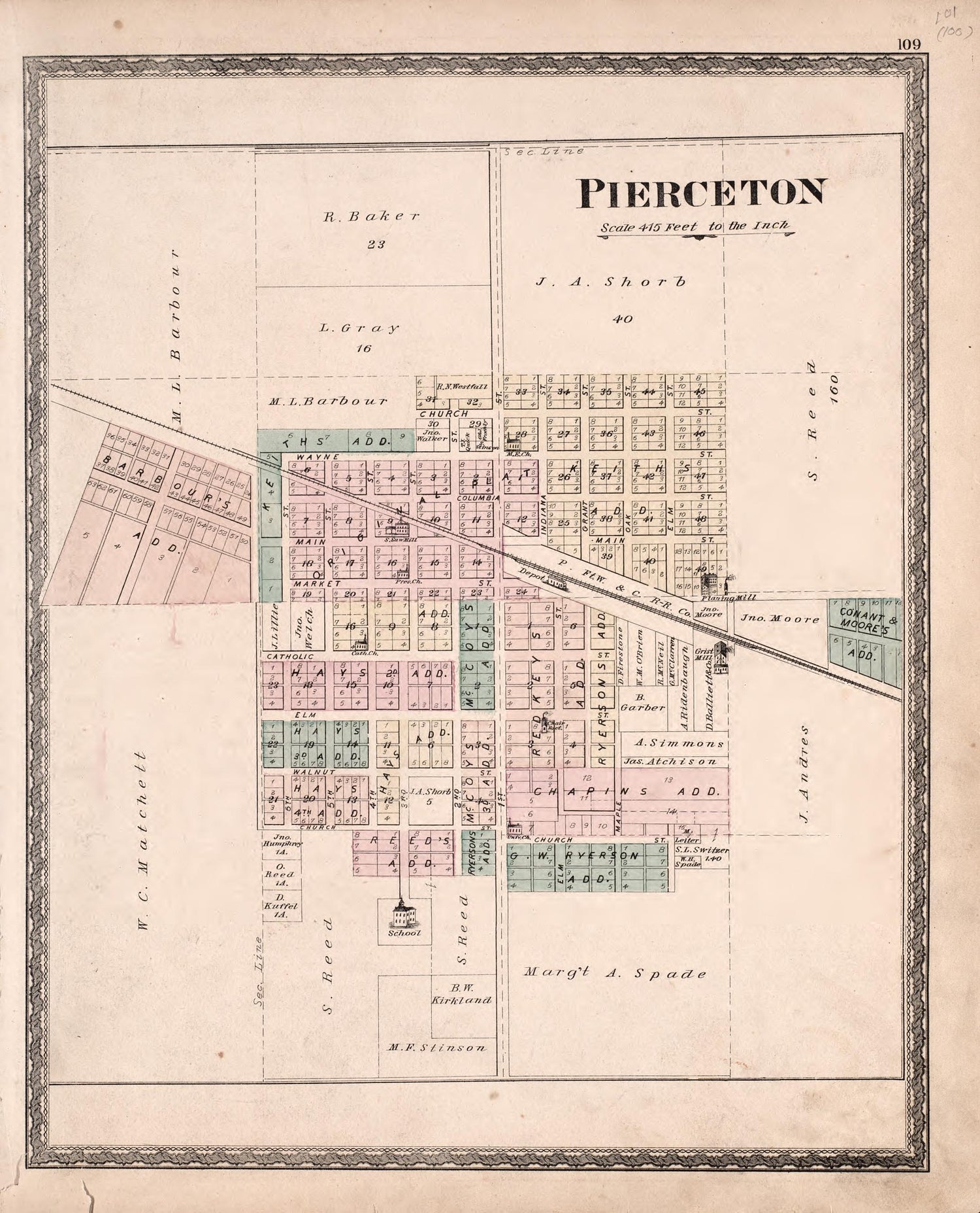 Pierceton from Combination Atlas Map of Kosciusko County, Indiana 1879 by Relic Map Company
