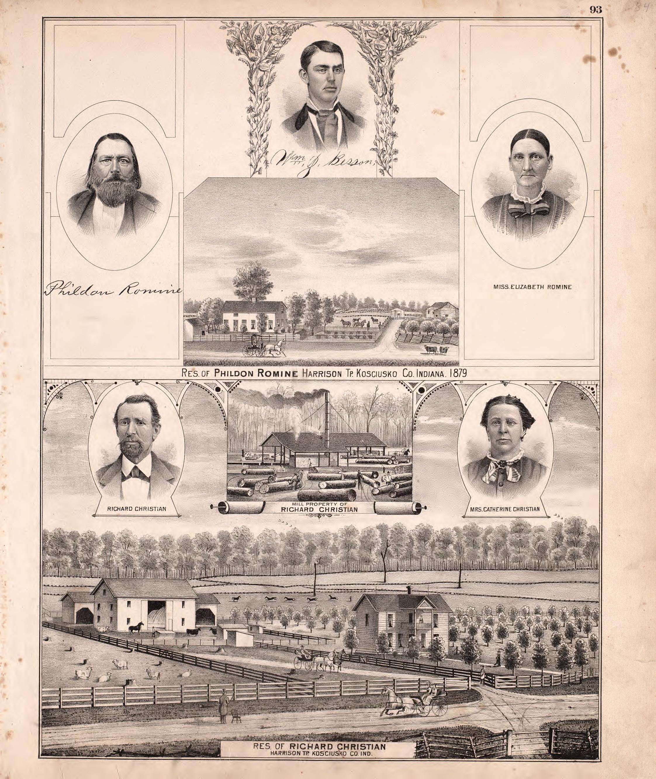Multiple Residence Sketches (continued) from Combination Atlas Map of Kosciusko County, Indiana 1879 by Relic Map Company