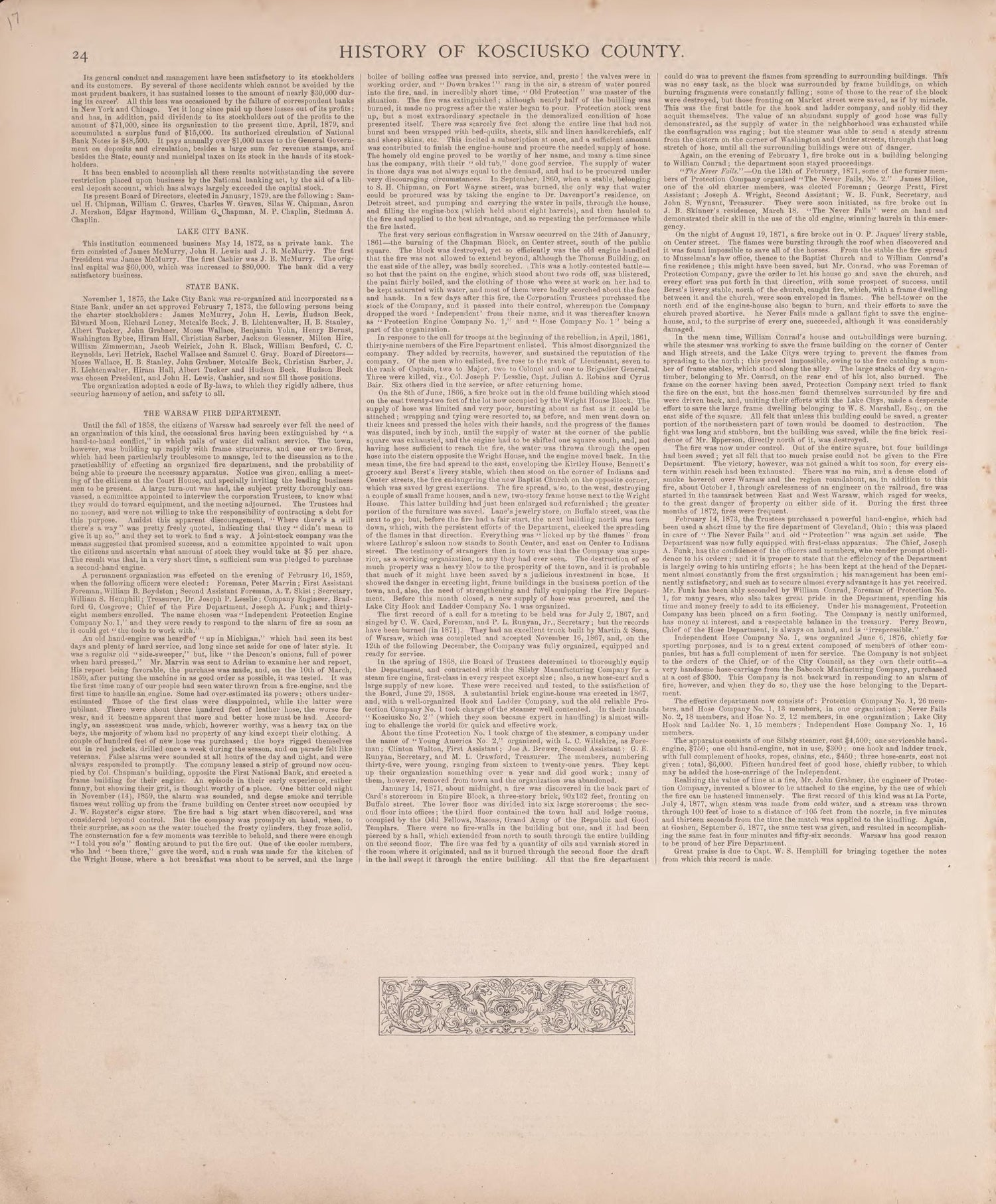 History of Kosciusko County (continued) from Combination Atlas Map of Kosciusko County, Indiana 1879 by Relic Map Company