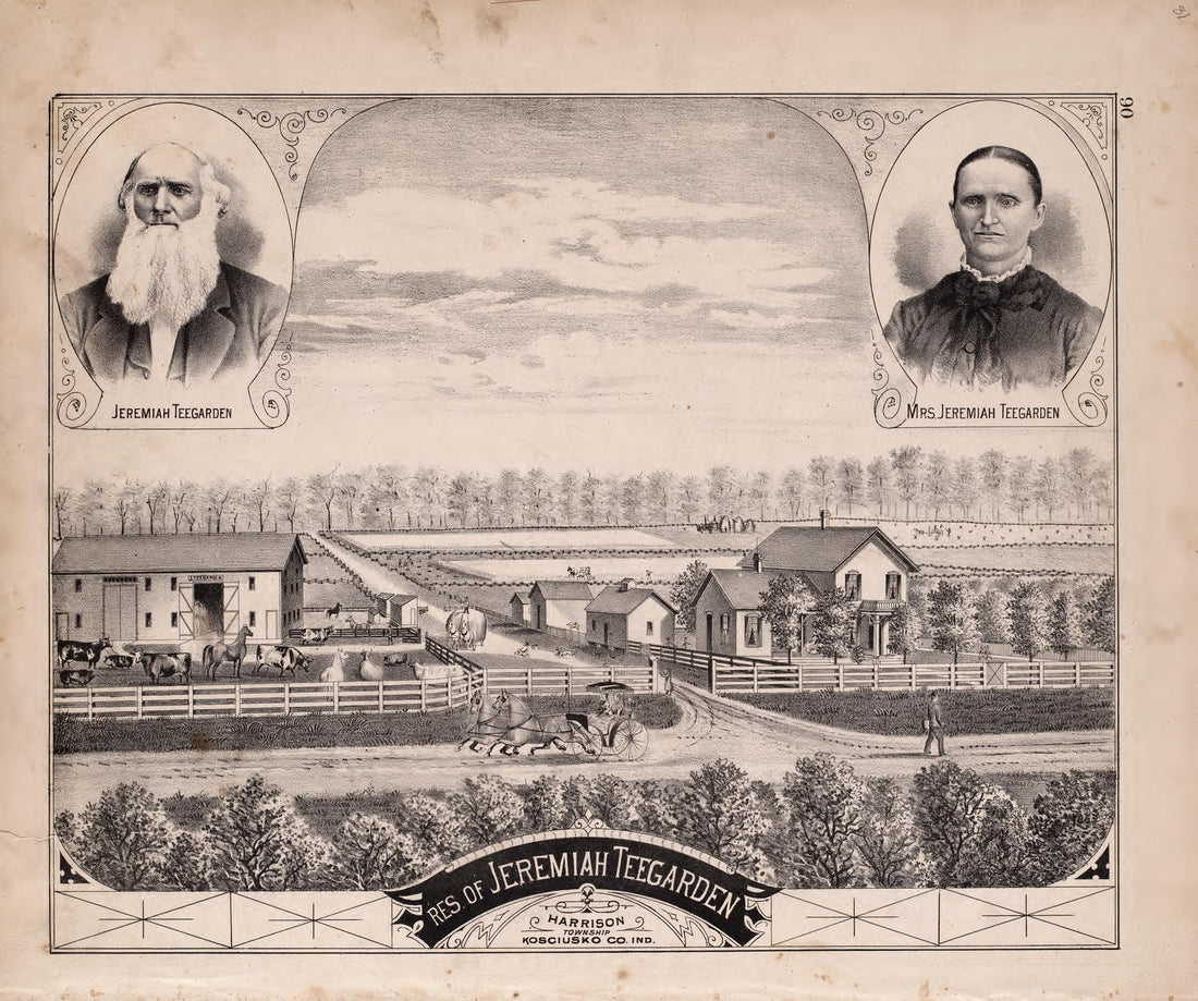 Residence of Jeremiah Teegarden from Combination Atlas Map of Kosciusko County, Indiana 1879 by Relic Map Company