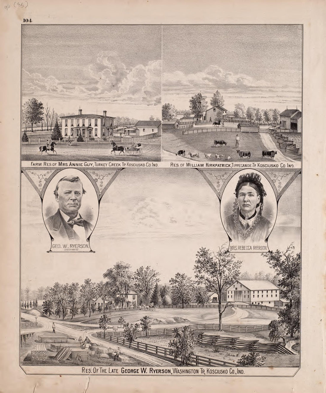 Multiple Residence Sketches (continued) from Combination Atlas Map of Kosciusko County, Indiana 1879 by Relic Map Company