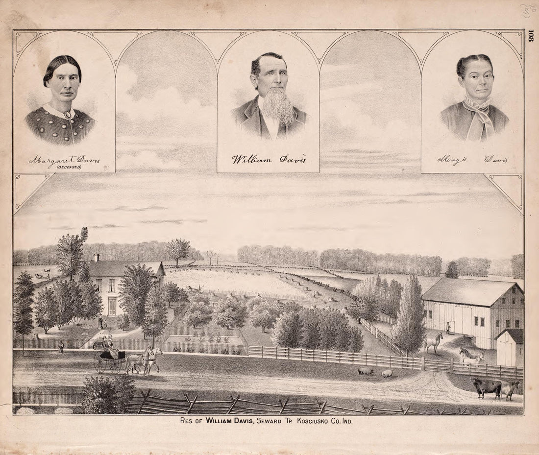 Residence of William Davis from Combination Atlas Map of Kosciusko County, Indiana 1879 by Relic Map Company