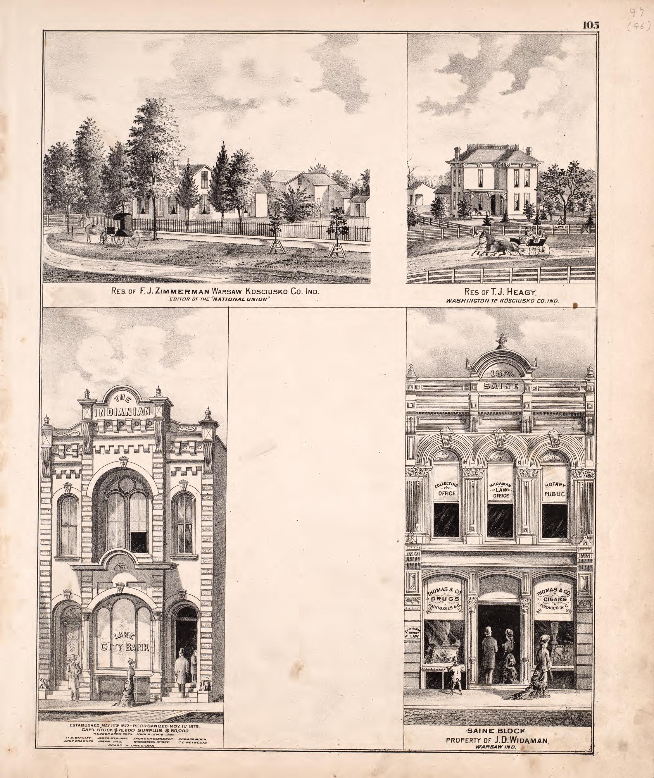 Multiple Residence Sketches (continued) from Combination Atlas Map of Kosciusko County, Indiana 1879 by Relic Map Company