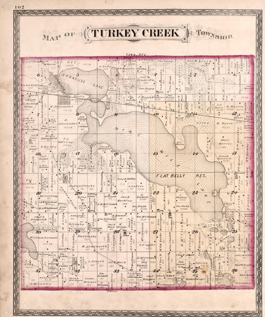 Turkey Creek from Combination Atlas Map of Kosciusko County, Indiana 1879 by Relic Map Company