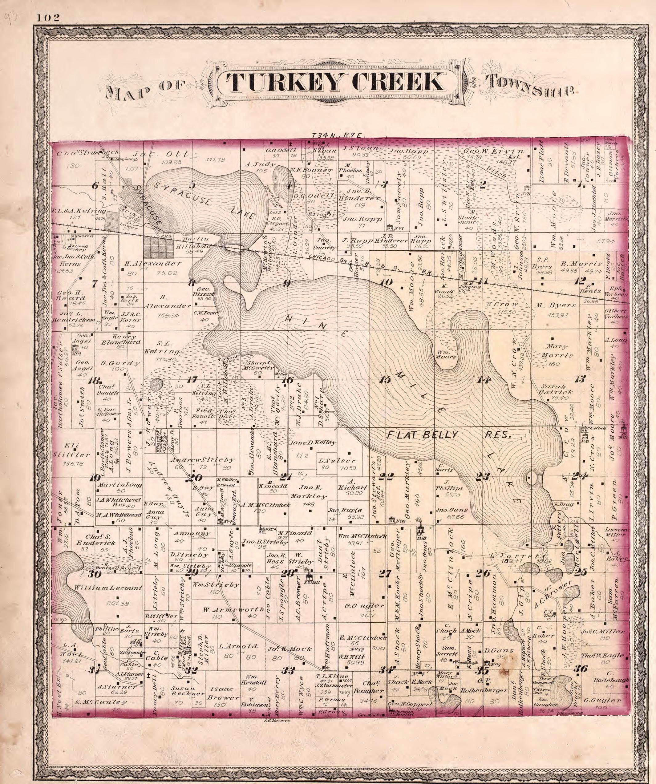 Turkey Creek from Combination Atlas Map of Kosciusko County, Indiana 1879 by Relic Map Company