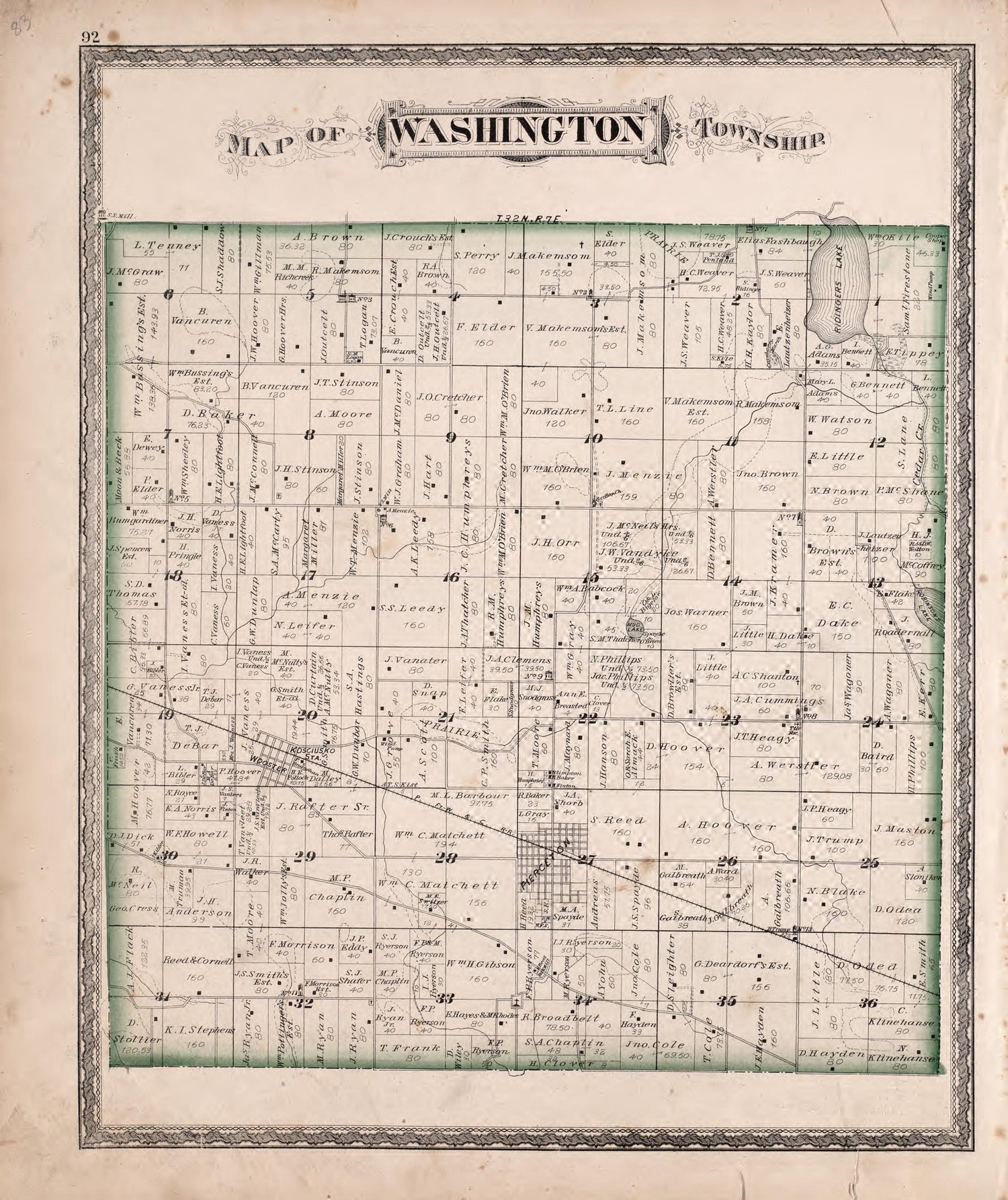 Washington Township from Combination Atlas Map of Kosciusko County, Indiana 1879 by Relic Map Company