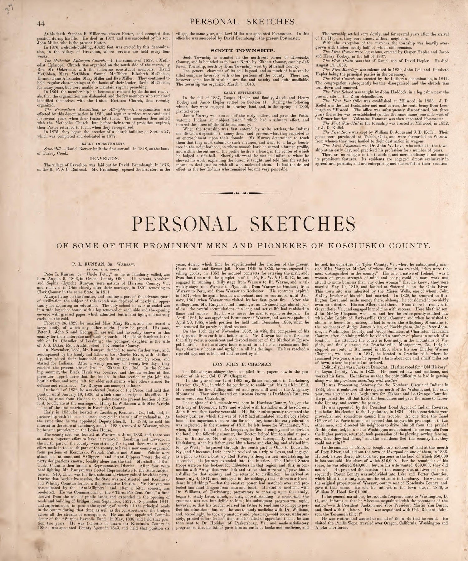 Personal Sketches of Some of the Prominent Men &amp; Pioneers of Kosciusko County from Combination Atlas Map of Kosciusko County, Indiana 1879 by Relic Map Company