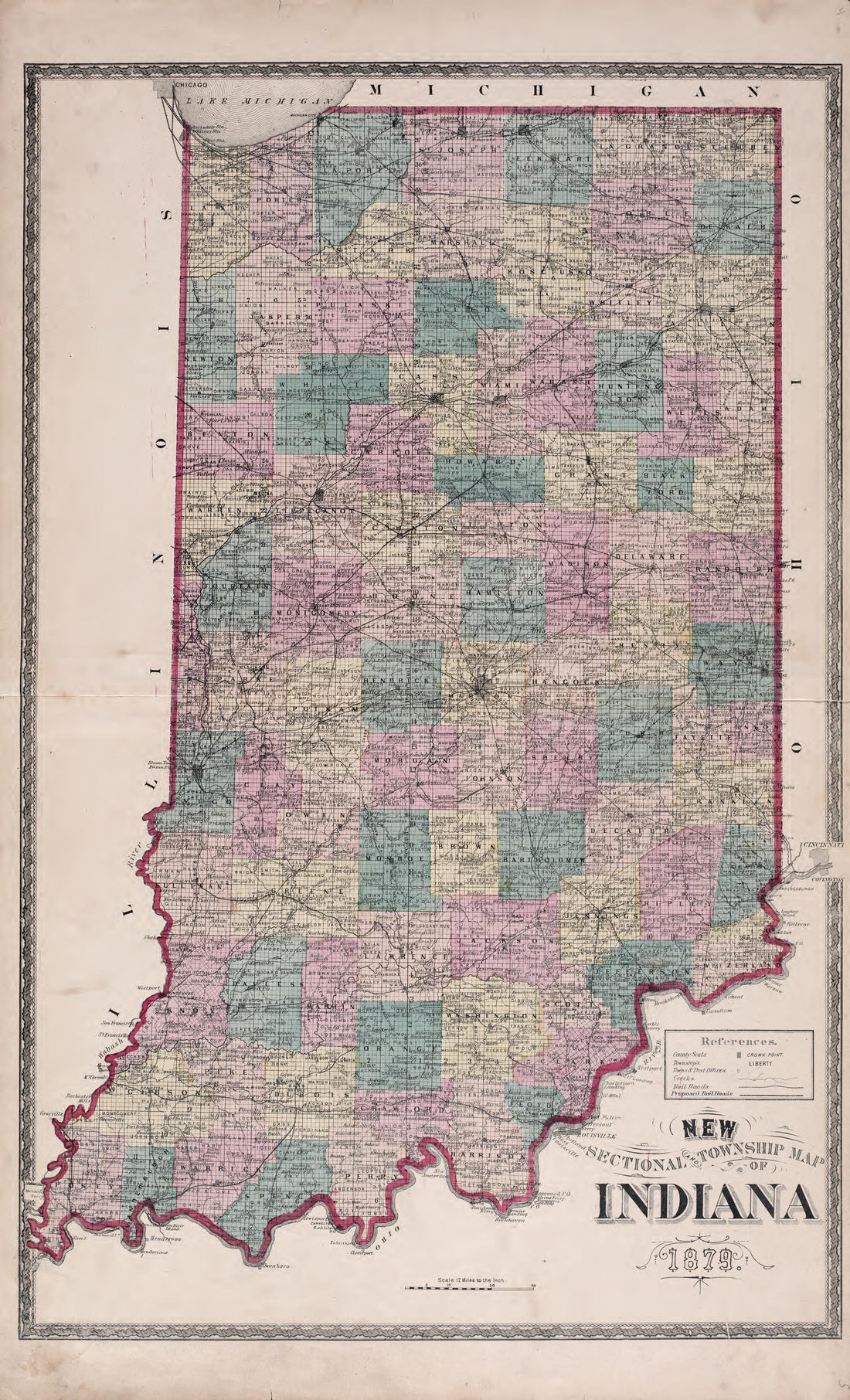 Sectional &amp; Township Map of Indiana from Combination Atlas Map of Kosciusko County, Indiana 1879 by Relic Map Company