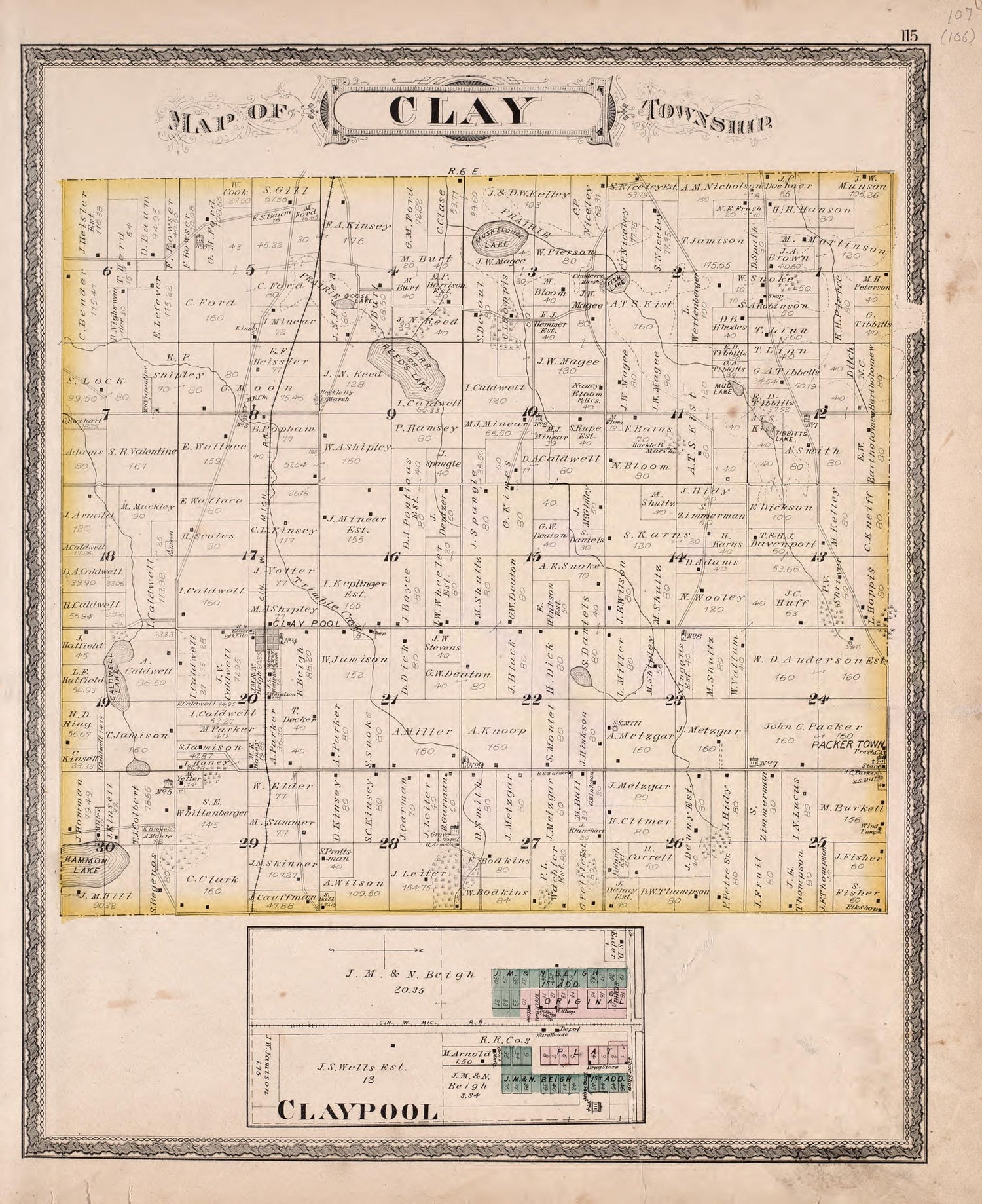 Clay Township from Combination Atlas Map of Kosciusko County, Indiana 1879 by Relic Map Company