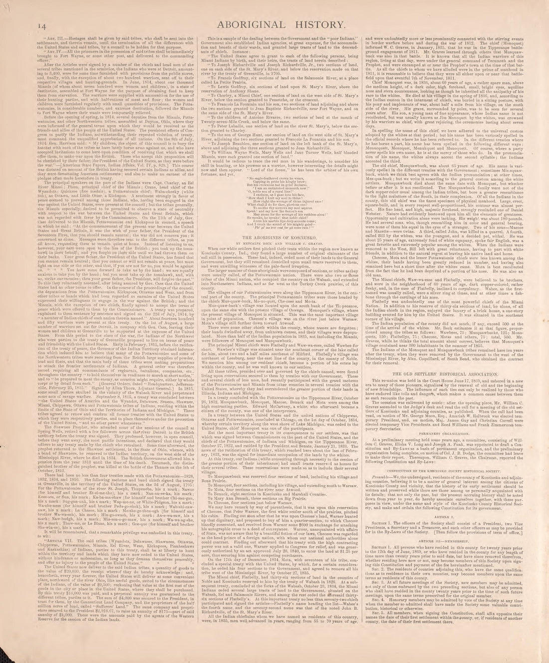 Aboriginal History (continued) from Combination Atlas Map of Kosciusko County, Indiana 1879 by Relic Map Company