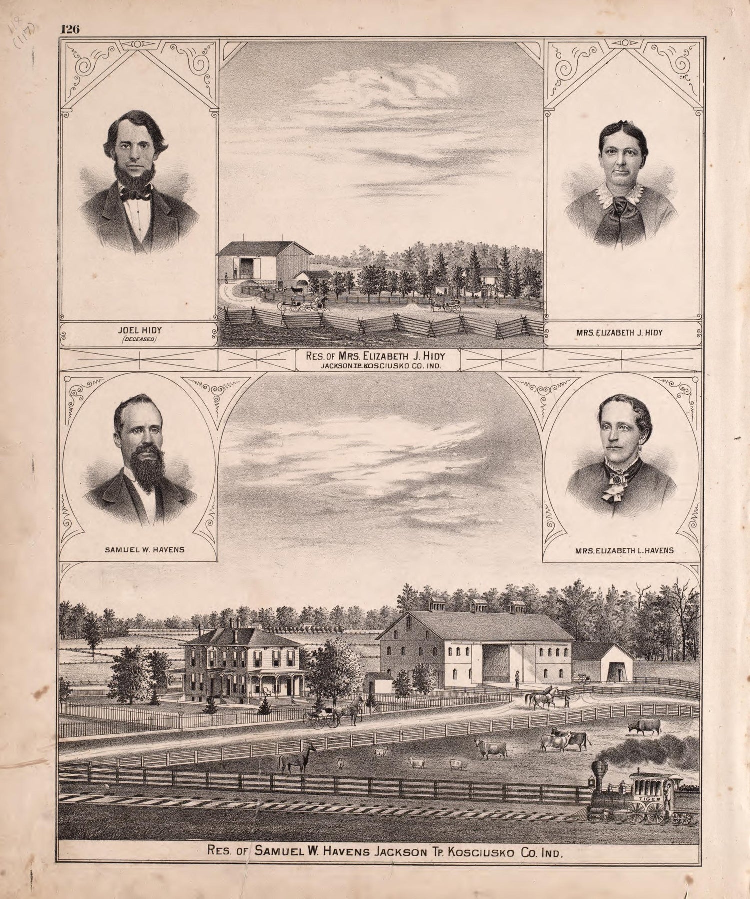 Hidy &amp; Havens Residences from Combination Atlas Map of Kosciusko County, Indiana 1879 by Relic Map Company