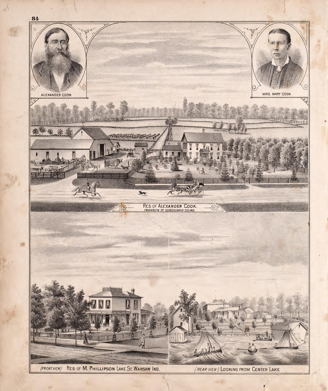 Multiple Residence Sketches (continued) from Combination Atlas Map of Kosciusko County, Indiana 1879 by Relic Map Company