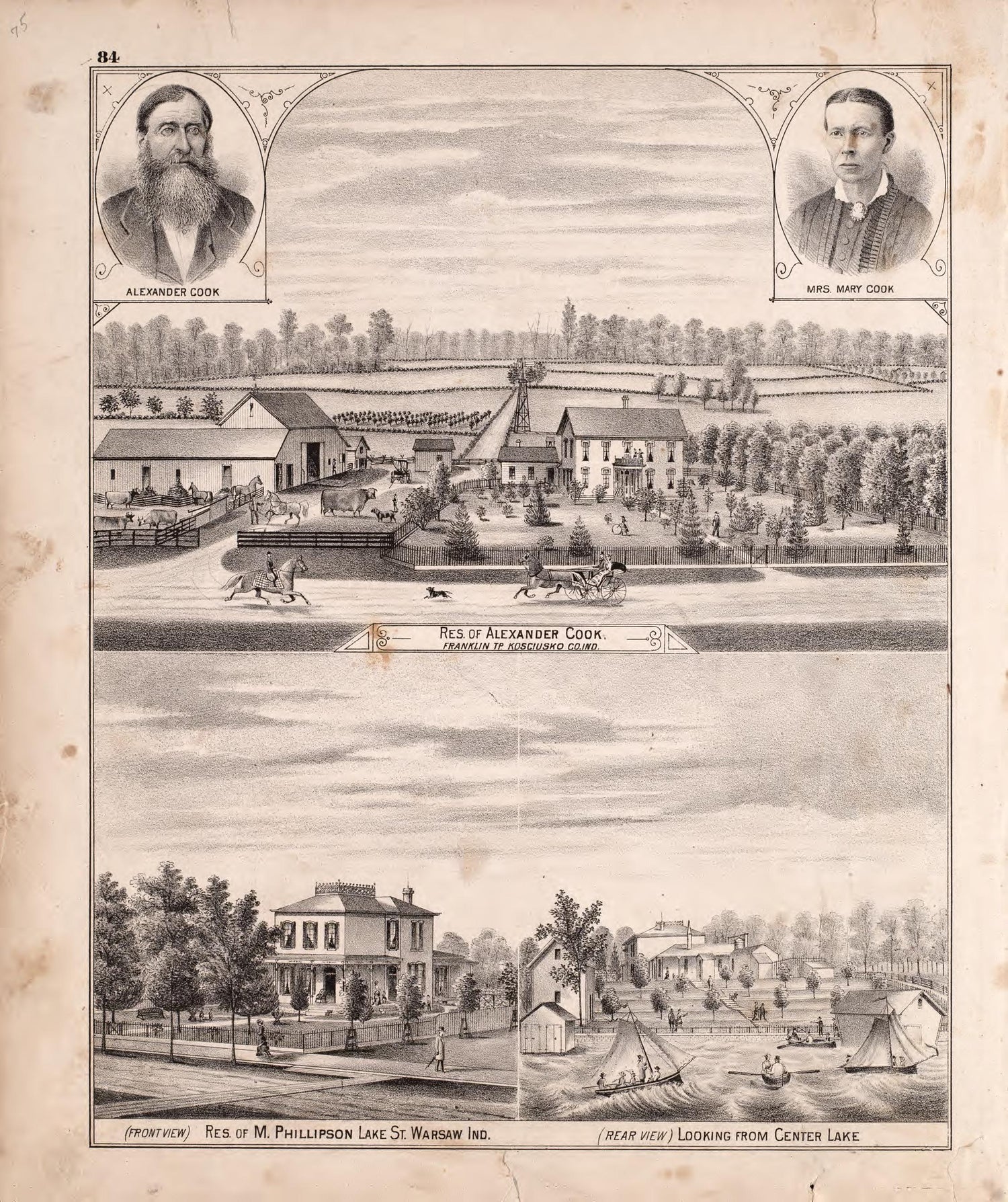 Multiple Residence Sketches (continued) from Combination Atlas Map of Kosciusko County, Indiana 1879 by Relic Map Company