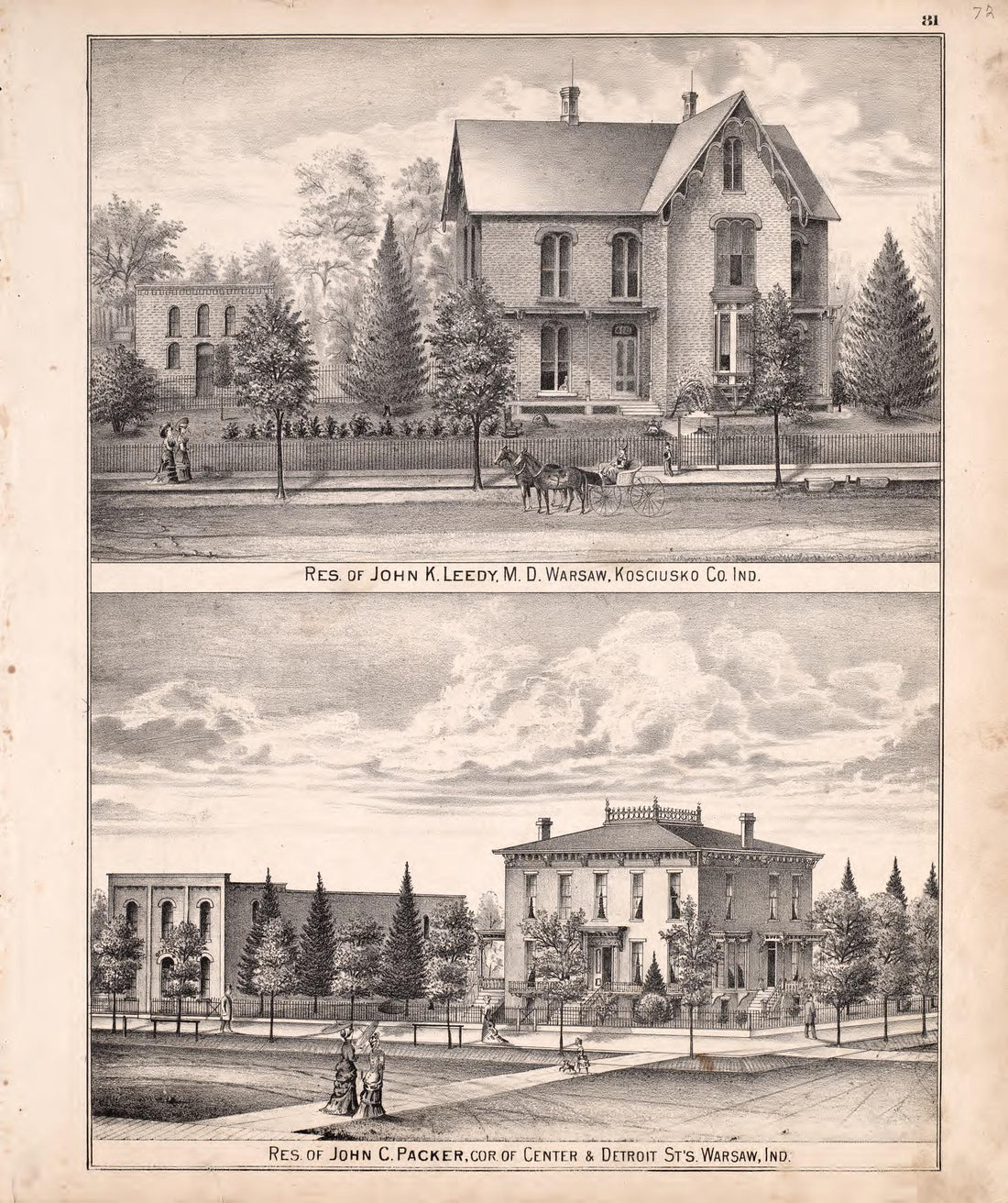 Multiple Residence Sketches (continued) from Combination Atlas Map of Kosciusko County, Indiana 1879 by Relic Map Company