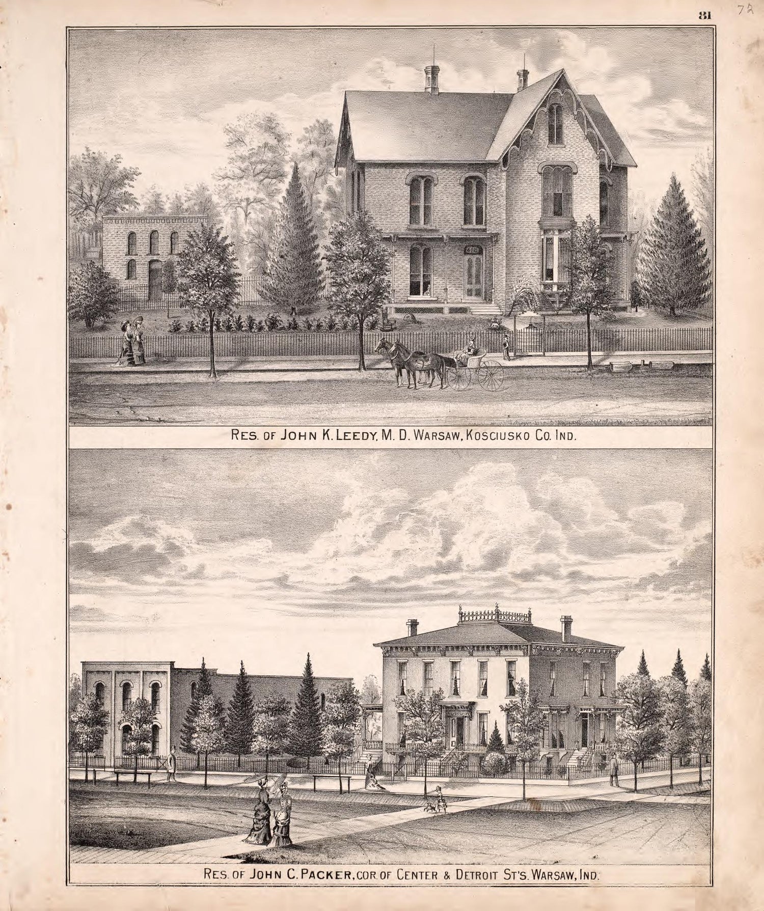 Multiple Residence Sketches (continued) from Combination Atlas Map of Kosciusko County, Indiana 1879 by Relic Map Company