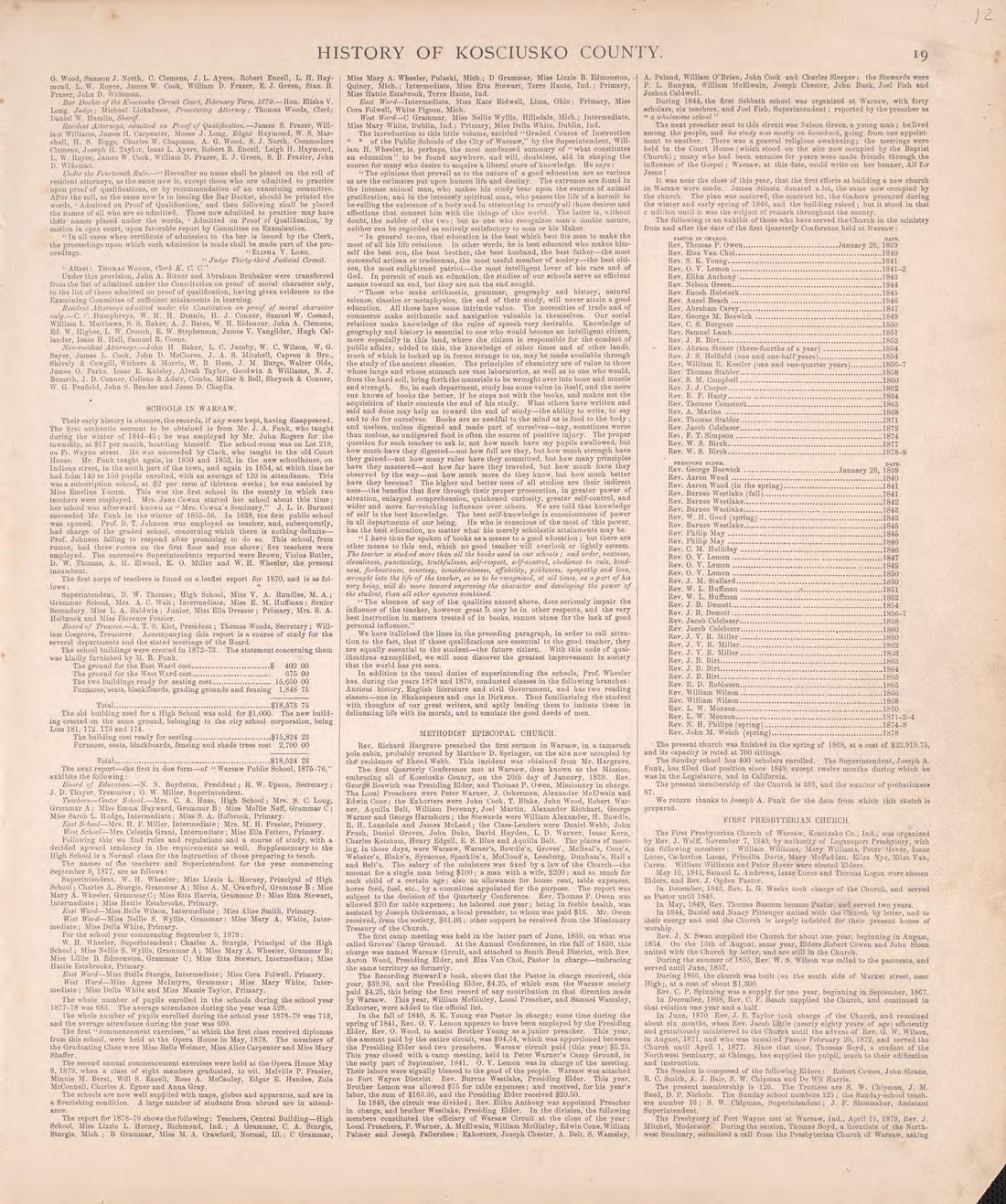 History of Kosciusko County (continued) from Combination Atlas Map of Kosciusko County, Indiana 1879 by Relic Map Company