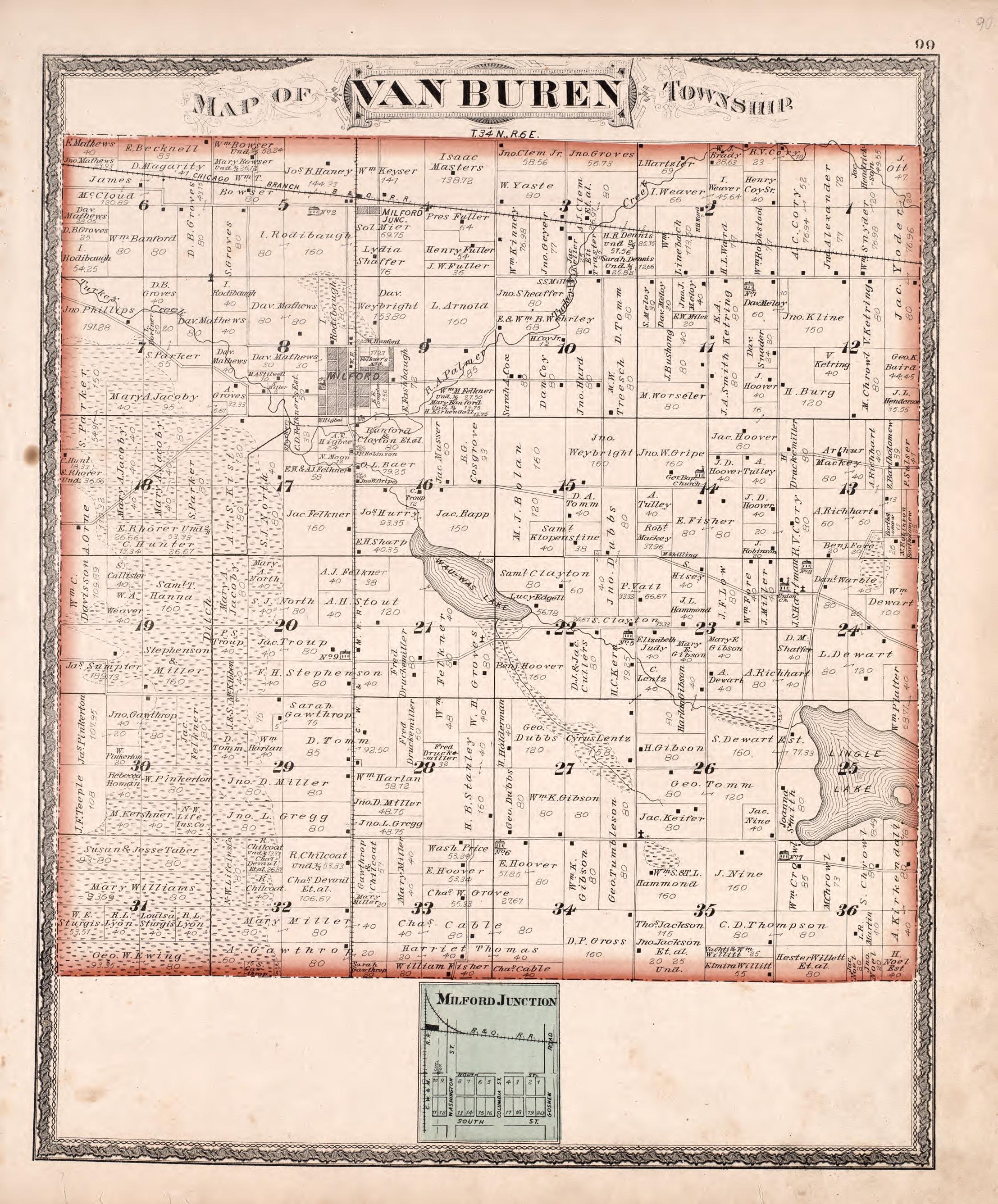 Van Buren Township from Combination Atlas Map of Kosciusko County, Indiana 1879 by Relic Map Company