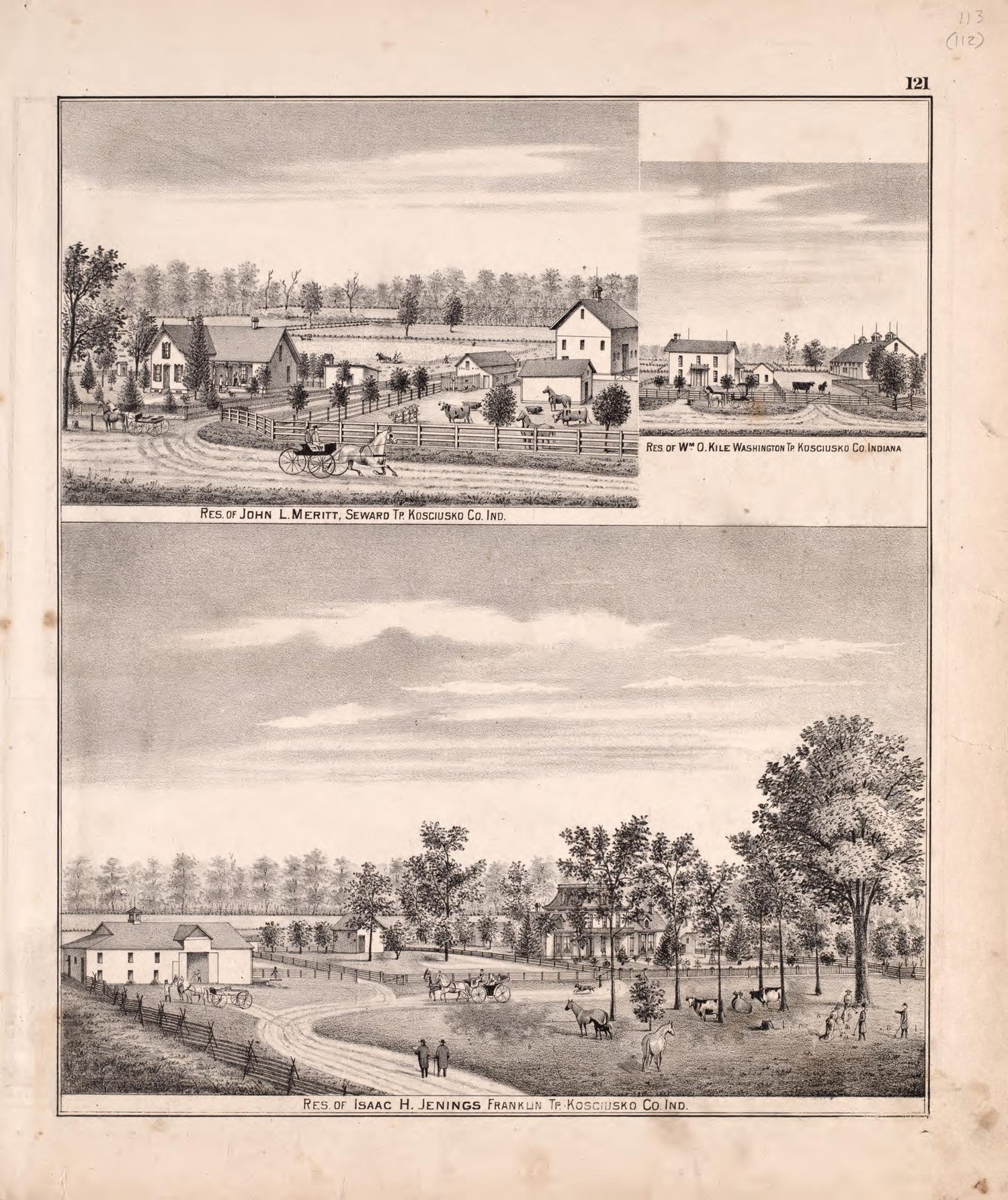Multiple Residence Sketches (continued) from Combination Atlas Map of Kosciusko County, Indiana 1879 by Relic Map Company
