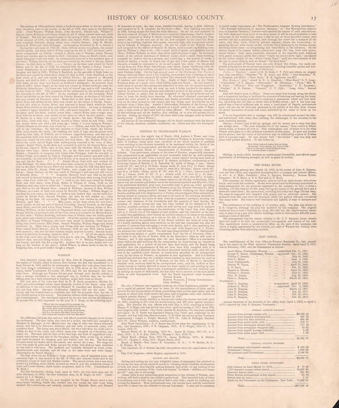 History of Kosciusko County (continued) from Combination Atlas Map of Kosciusko County, Indiana 1879 by Relic Map Company
