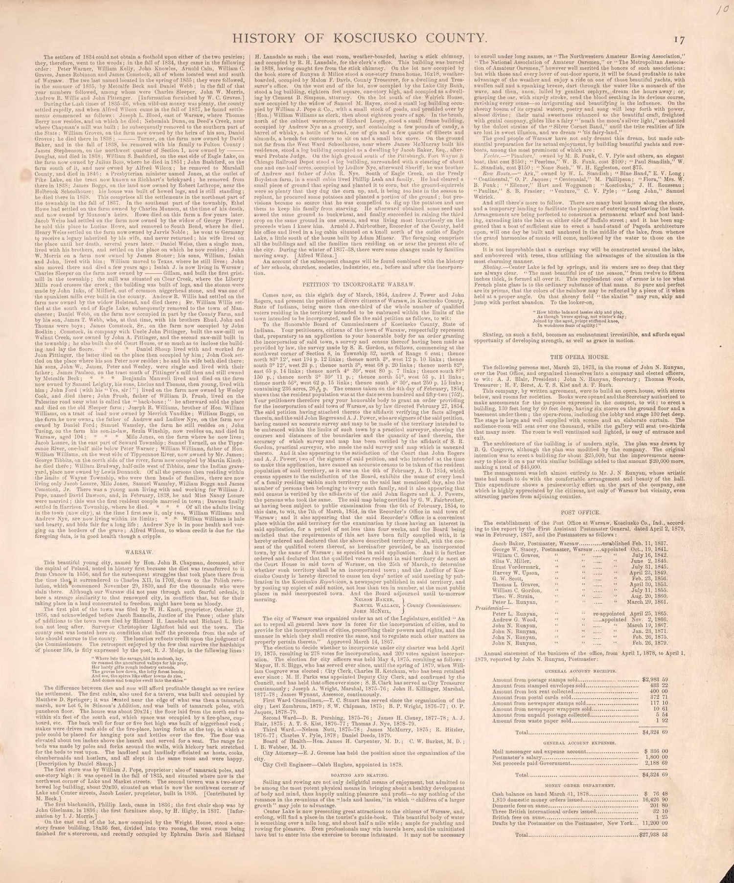 History of Kosciusko County (continued) from Combination Atlas Map of Kosciusko County, Indiana 1879 by Relic Map Company