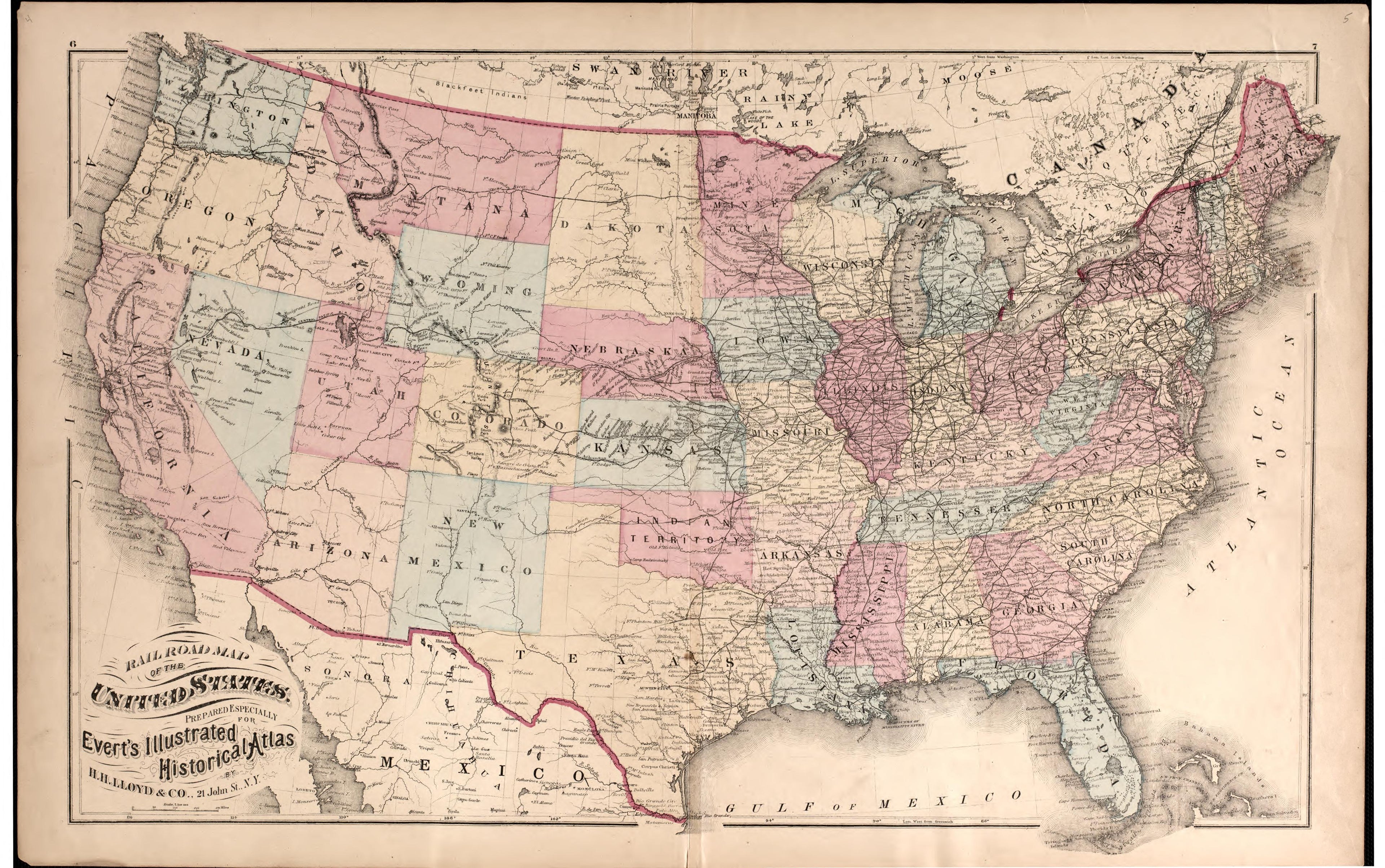 Railroad Map of United States from Combination Atlas Map of Delaware County, Pennsylvania 1875 by Relic Map Company