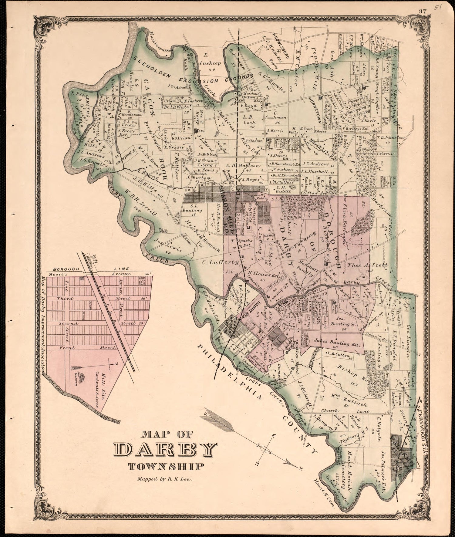 Darby Township from Combination Atlas Map of Delaware County, Pennsylvania 1875 by Relic Map Company