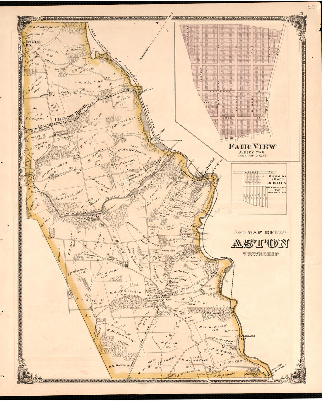 Map of Aston from Combination Atlas Map of Delaware County, Pennsylvania 1875 by Relic Map Company