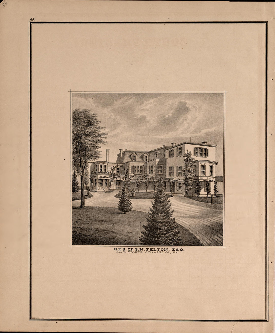 Illustration of Felton Residence from Combination Atlas Map of Delaware County, Pennsylvania 1875 by Relic Map Company