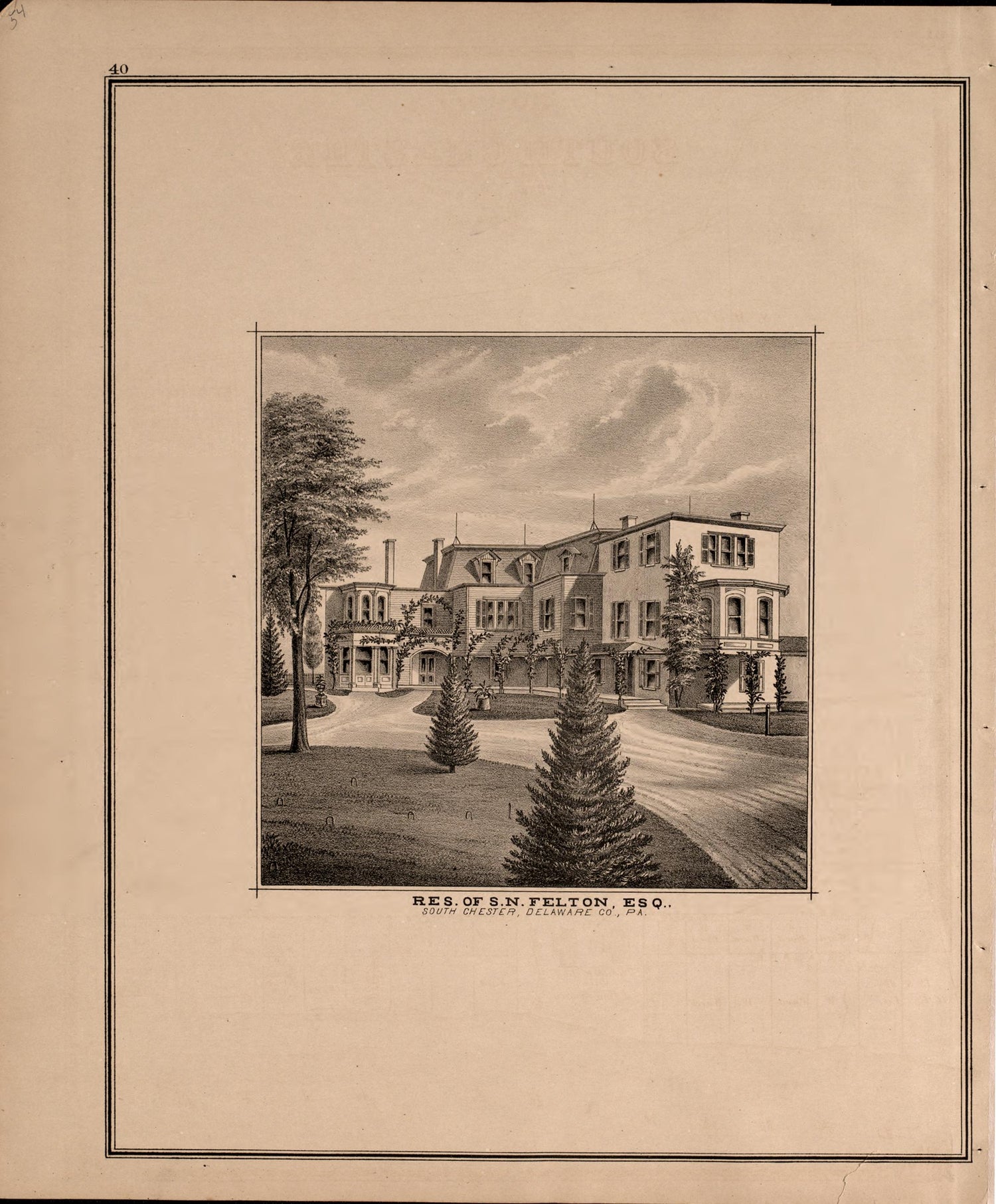 Illustration of Felton Residence from Combination Atlas Map of Delaware County, Pennsylvania 1875 by Relic Map Company