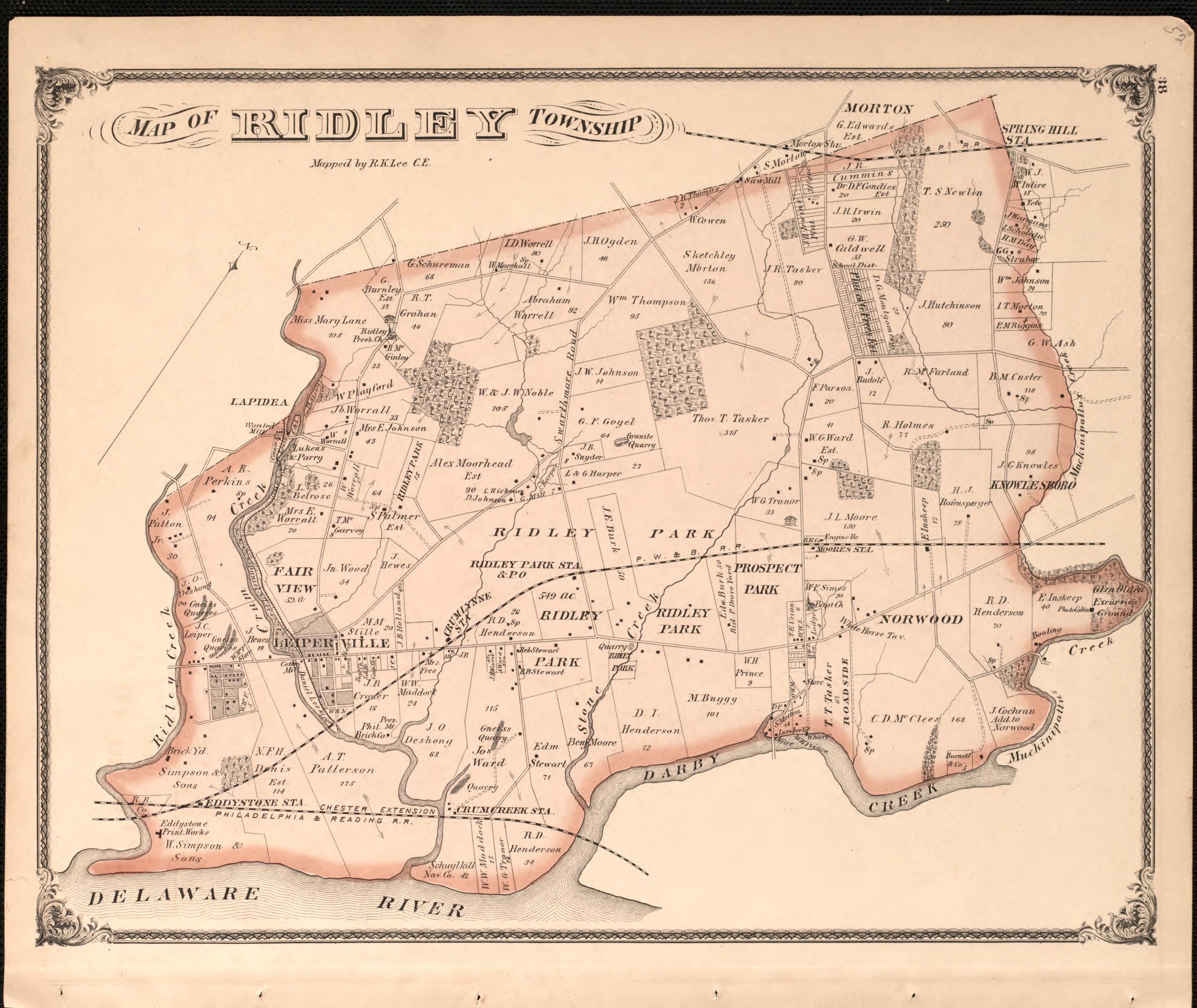 Ridley Township from Combination Atlas Map of Delaware County, Pennsylvania 1875 by Relic Map Company