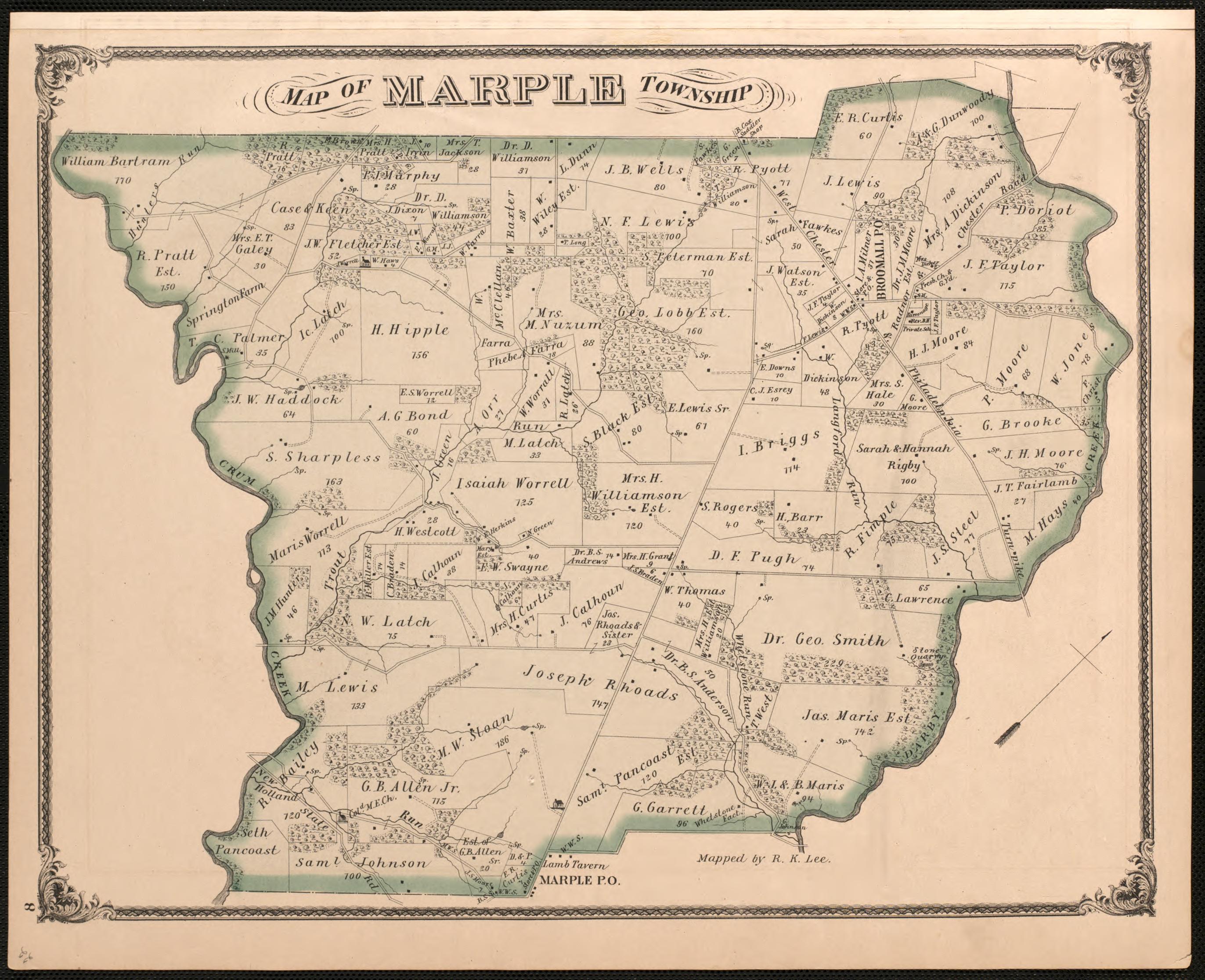 Illustration of Marple Township from Combination Atlas Map of Delaware County, Pennsylvania 1875 by Relic Map Company