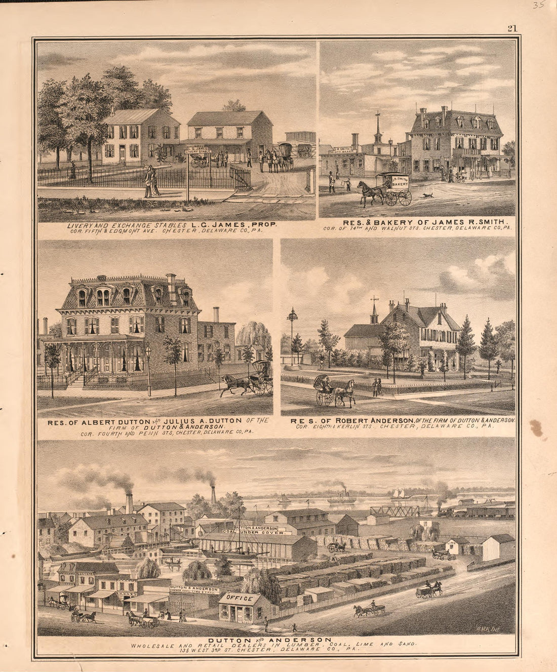 Illustrations of Smith/ Dutton/ Anderson from Combination Atlas Map of Delaware County, Pennsylvania 1875 by Relic Map Company