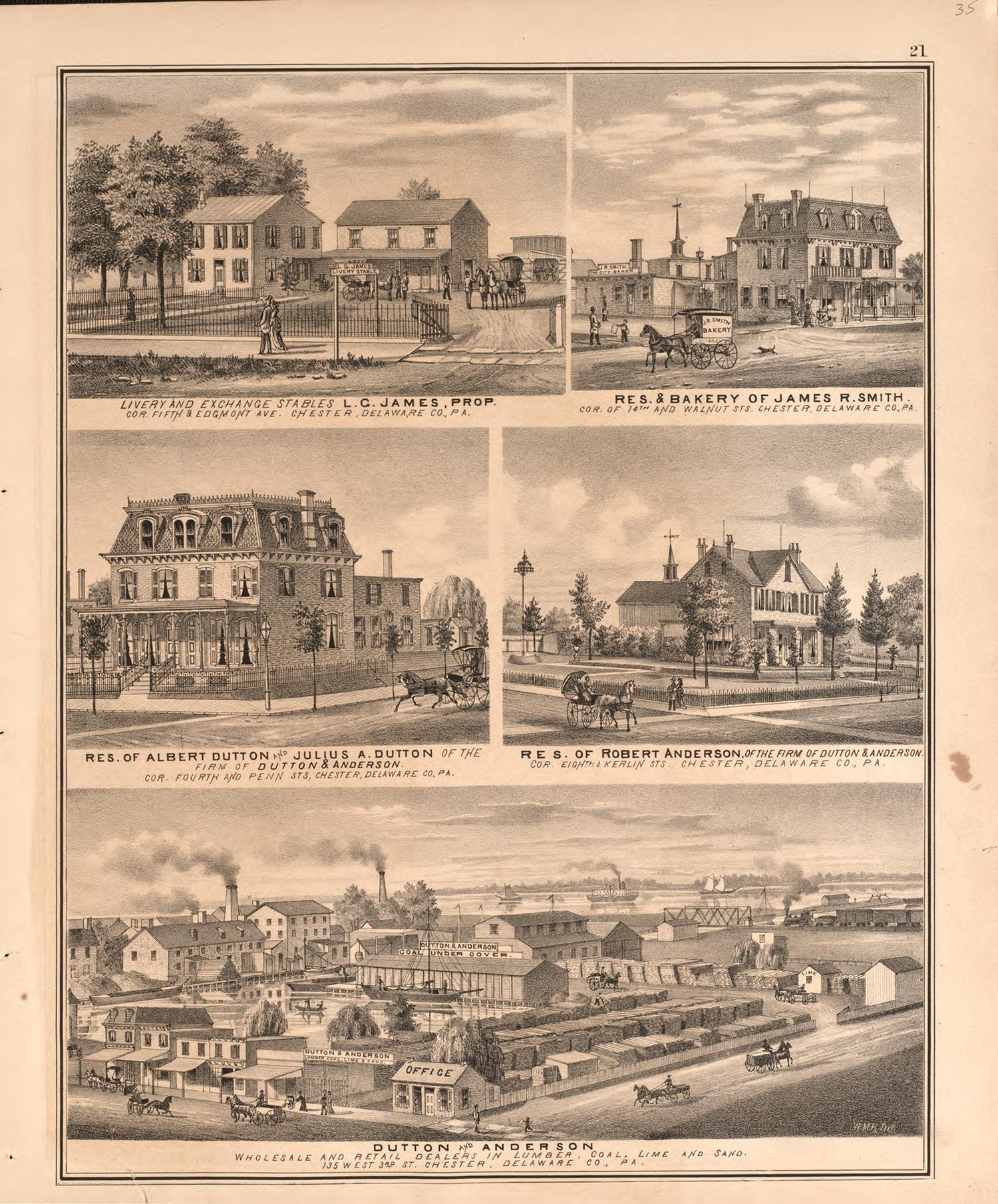 Illustrations of Smith/ Dutton/ Anderson from Combination Atlas Map of Delaware County, Pennsylvania 1875 by Relic Map Company