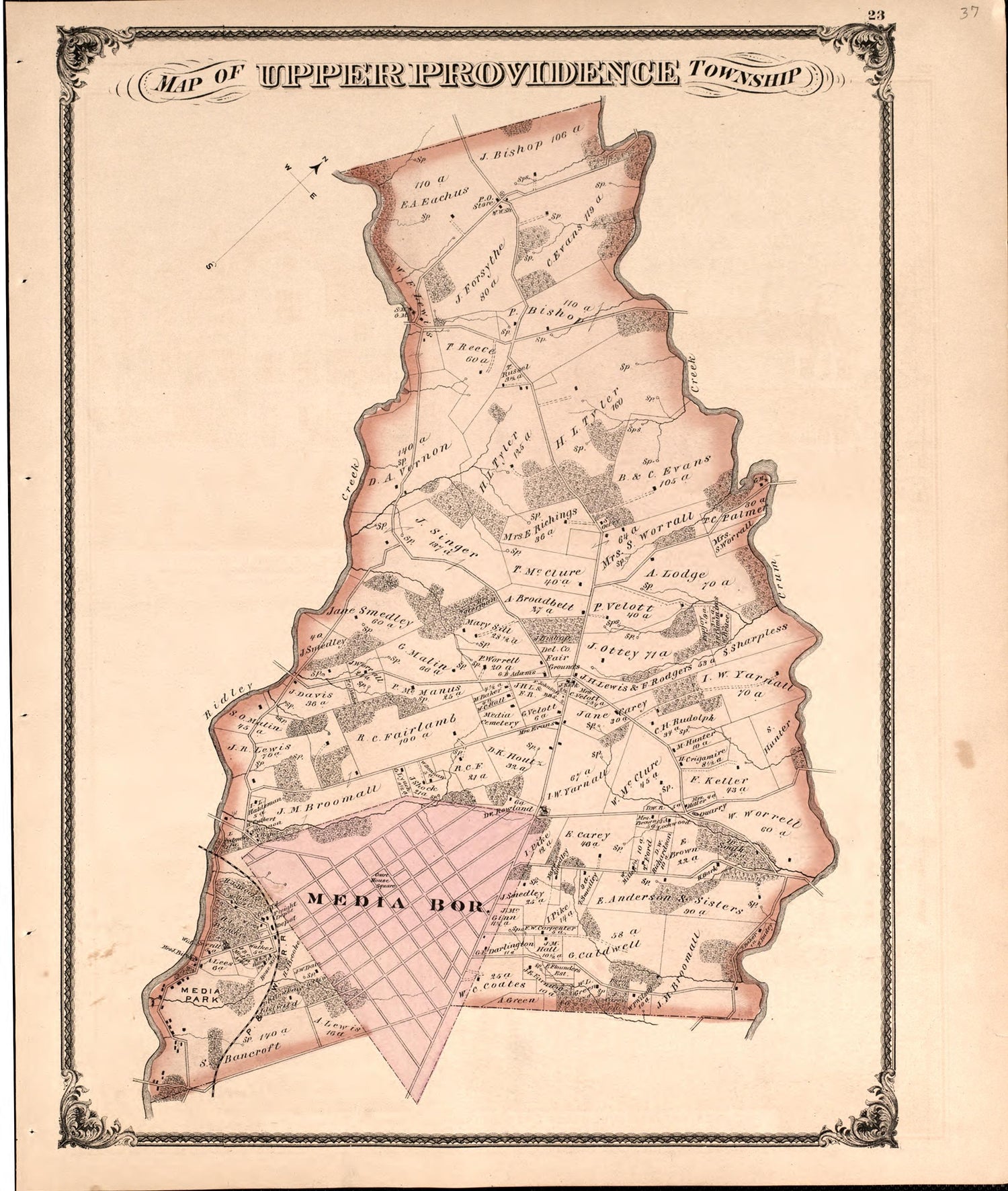 Map of Upper Providence Township from Combination Atlas Map of Delaware County, Pennsylvania 1875 by Relic Map Company