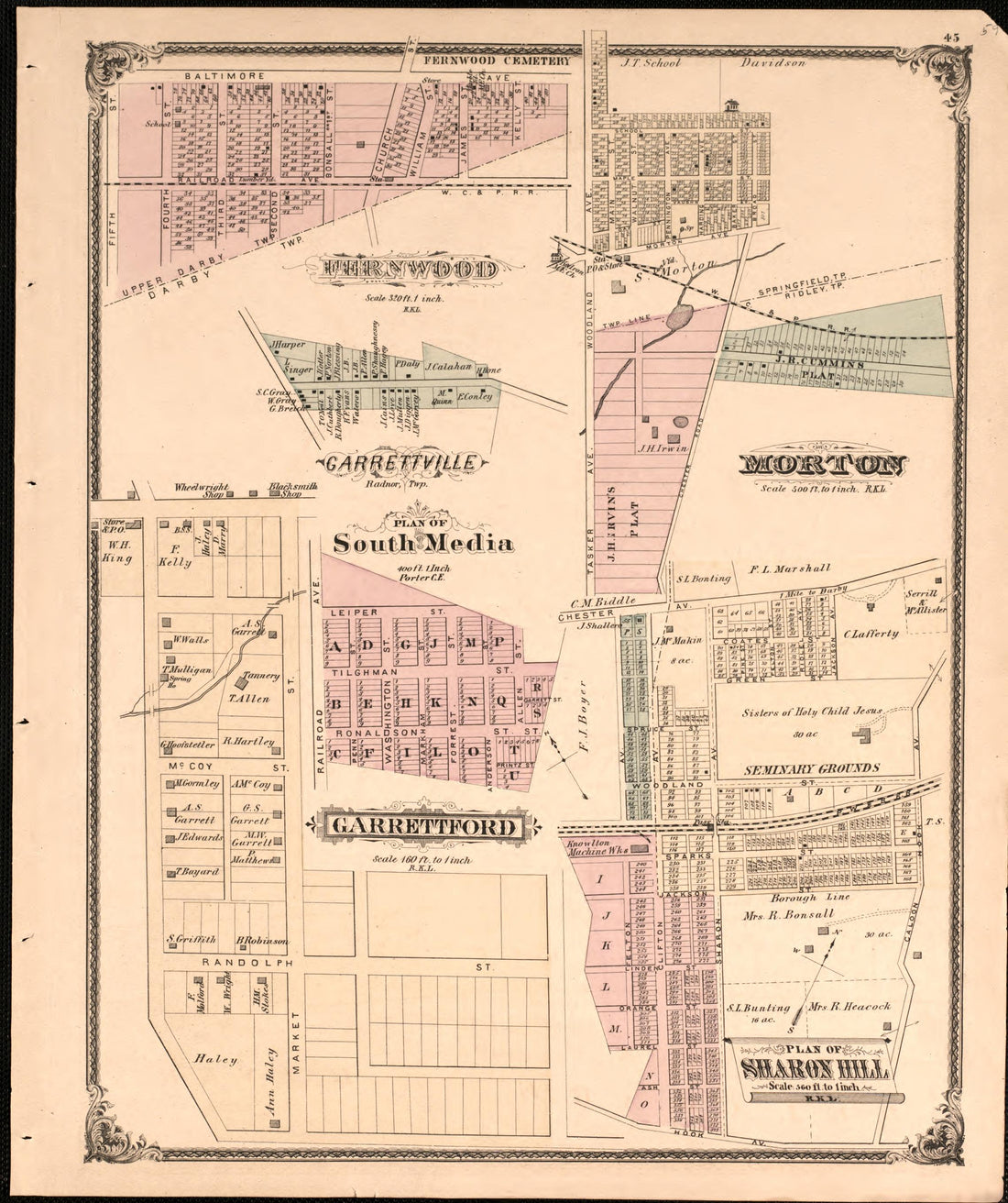 South Media/ Morton from Combination Atlas Map of Delaware County, Pennsylvania 1875 by Relic Map Company