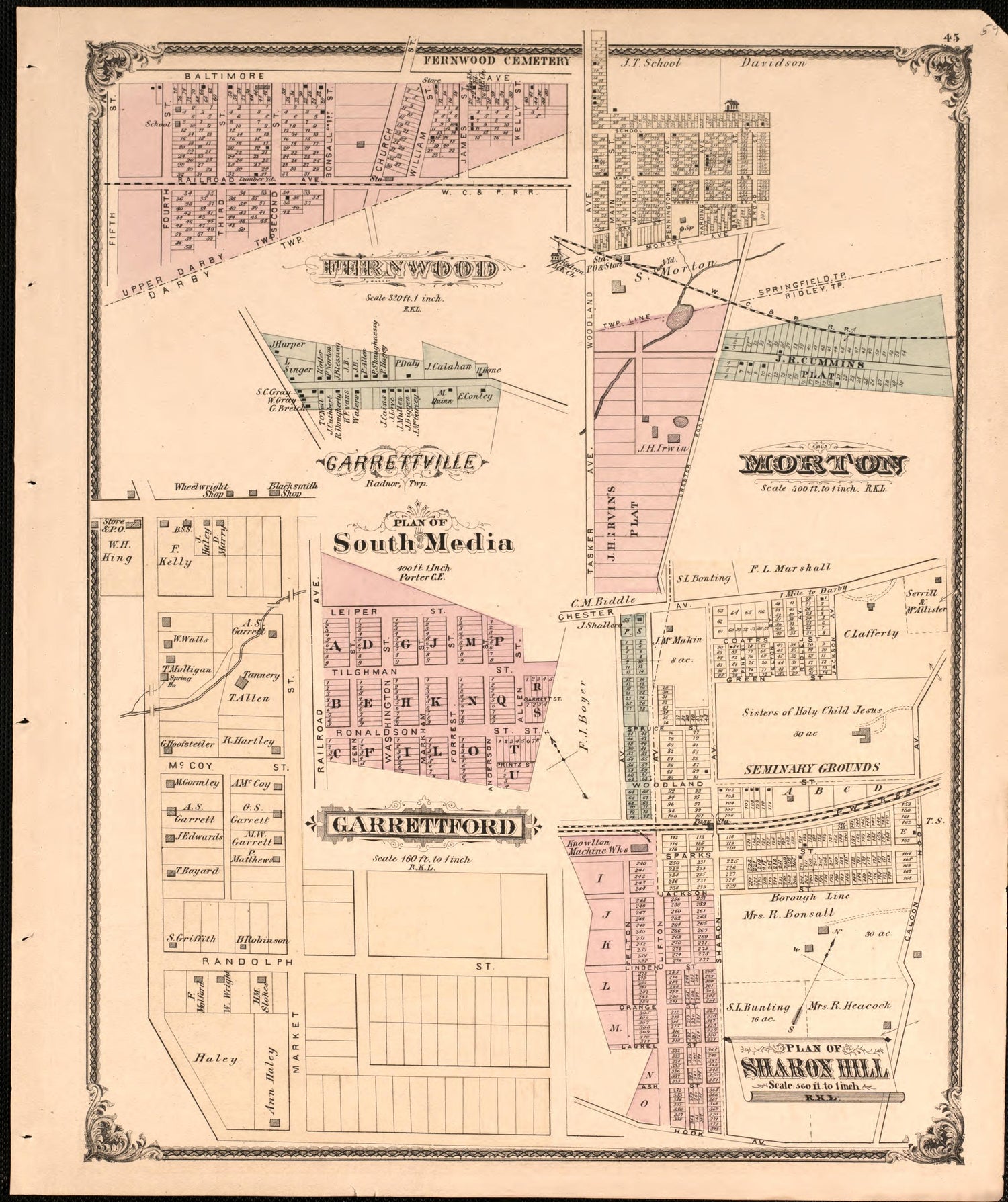South Media/ Morton from Combination Atlas Map of Delaware County, Pennsylvania 1875 by Relic Map Company