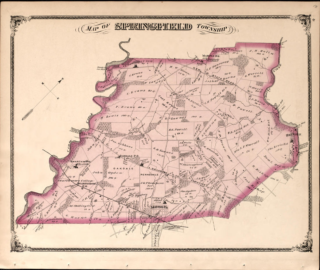 Map of Springfield Township from Combination Atlas Map of Delaware County, Pennsylvania 1875 by Relic Map Company