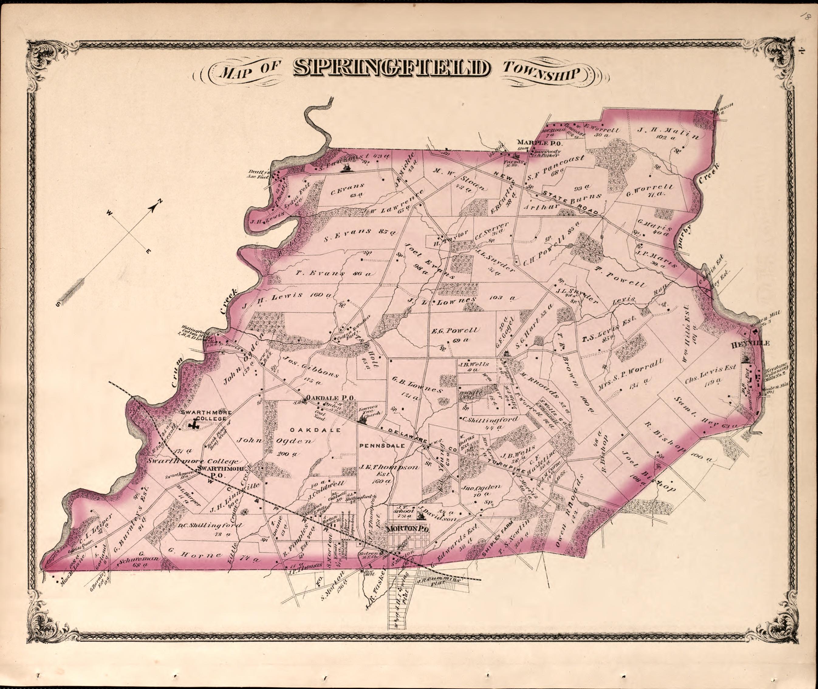 Map of Springfield Township from Combination Atlas Map of Delaware County, Pennsylvania 1875 by Relic Map Company