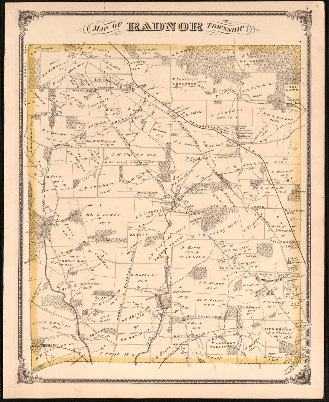 Map of Radnor Township from Combination Atlas Map of Delaware County, Pennsylvania 1875 by Relic Map Company