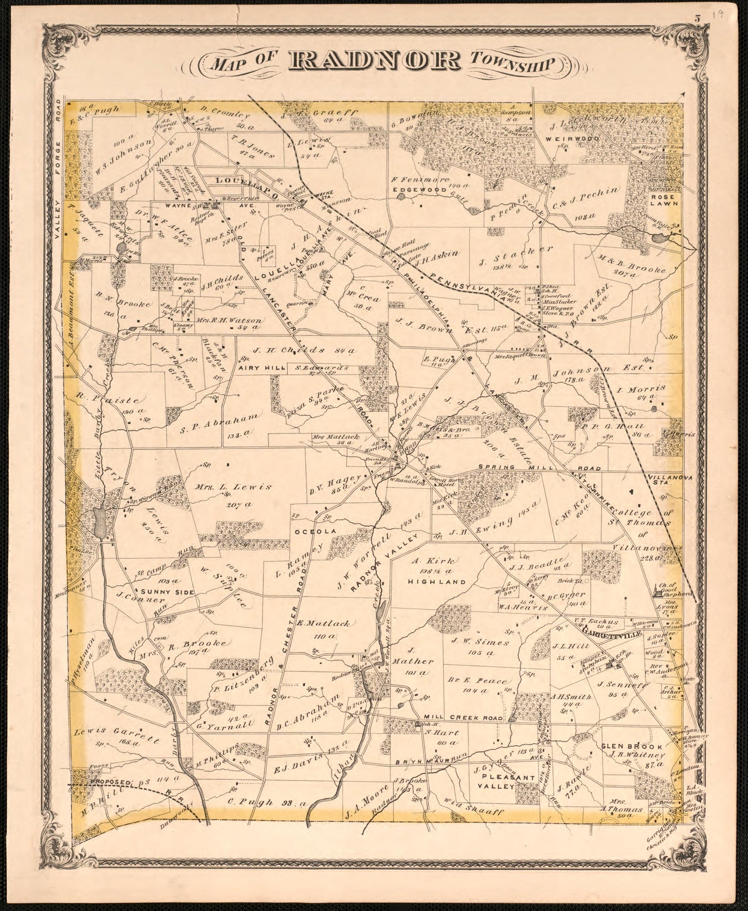 Map of Radnor Township from Combination Atlas Map of Delaware County, Pennsylvania 1875 by Relic Map Company