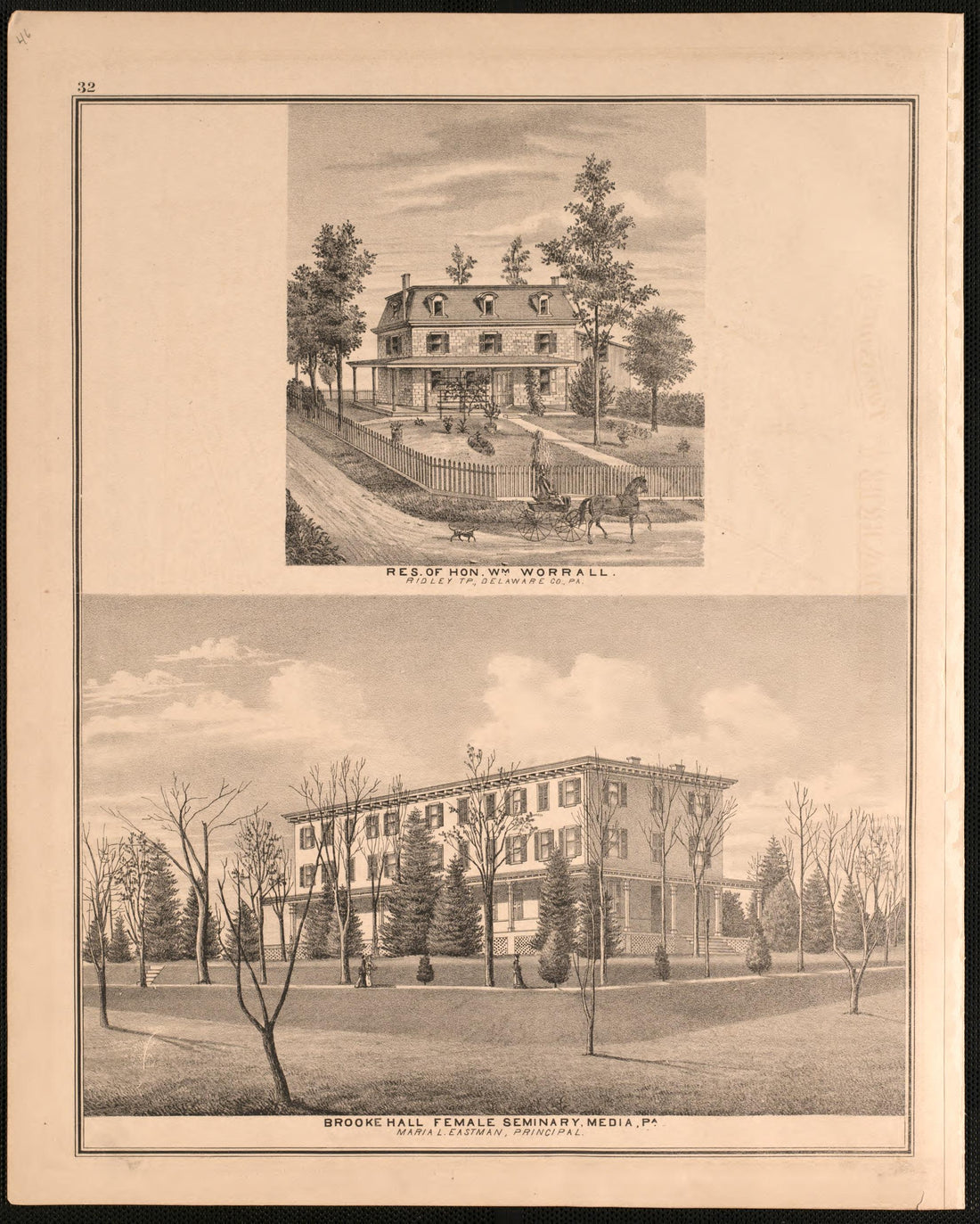 Illustration of Residences from Combination Atlas Map of Delaware County, Pennsylvania 1875 by Relic Map Company