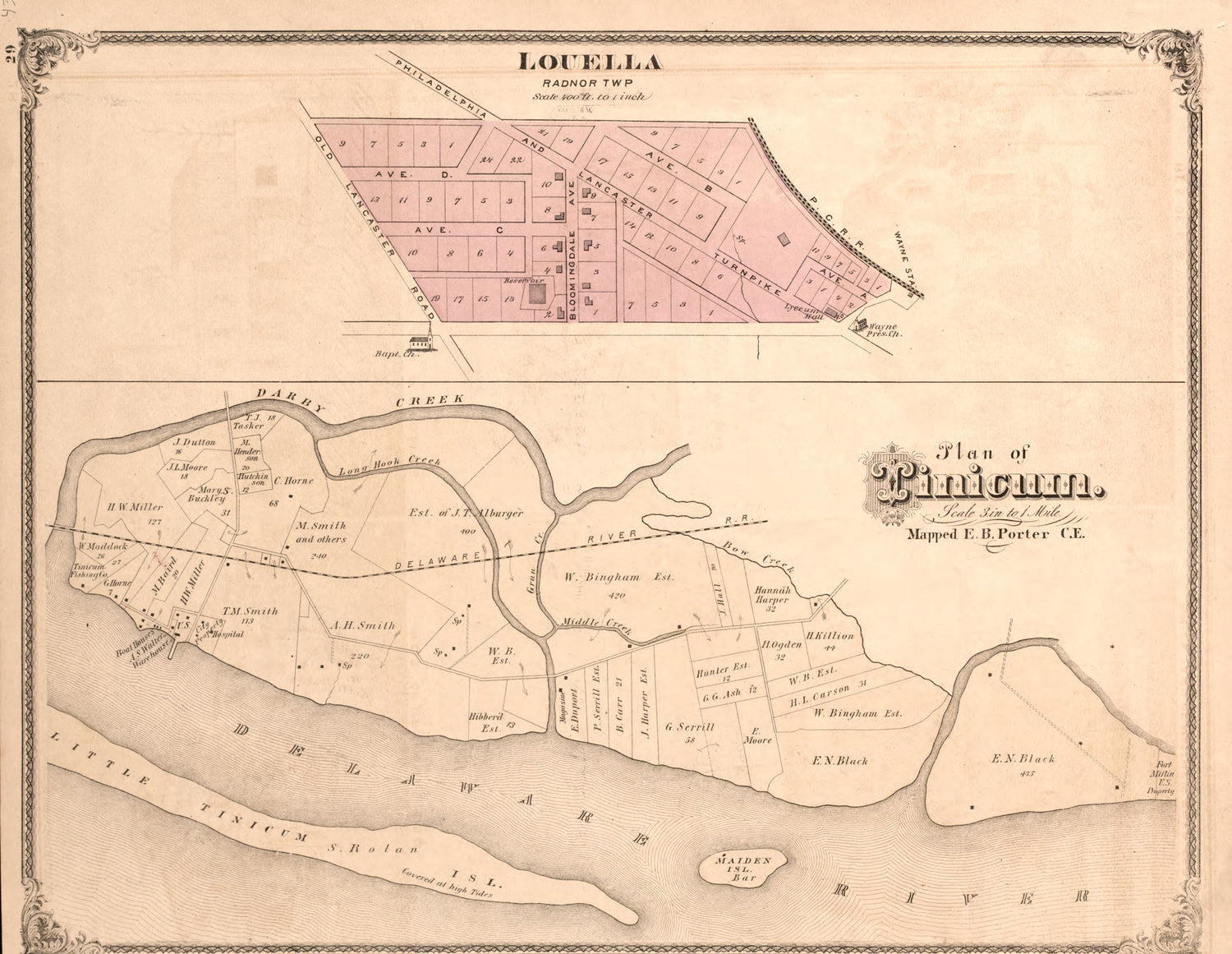 Map of Louella Township from Combination Atlas Map of Delaware County, Pennsylvania 1875 by Relic Map Company
