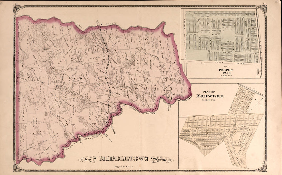 Illustration of Middletown Township from Combination Atlas Map of Delaware County, Pennsylvania 1875 by Relic Map Company