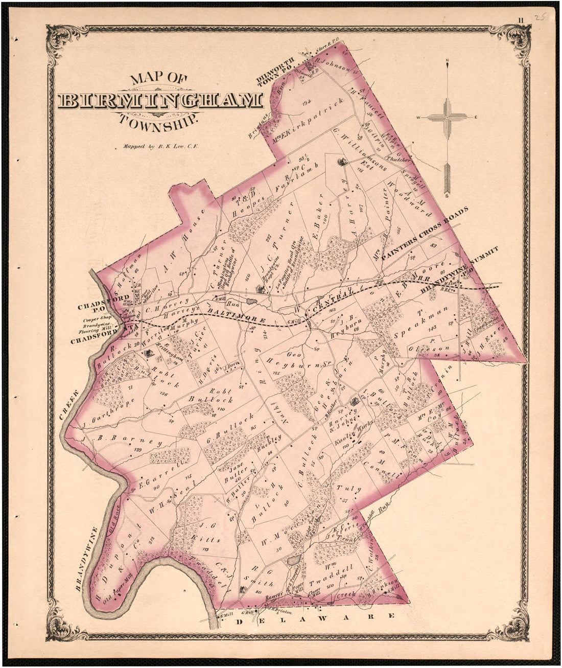 Map of Birmingham Township from Combination Atlas Map of Delaware County, Pennsylvania 1875 by Relic Map Company