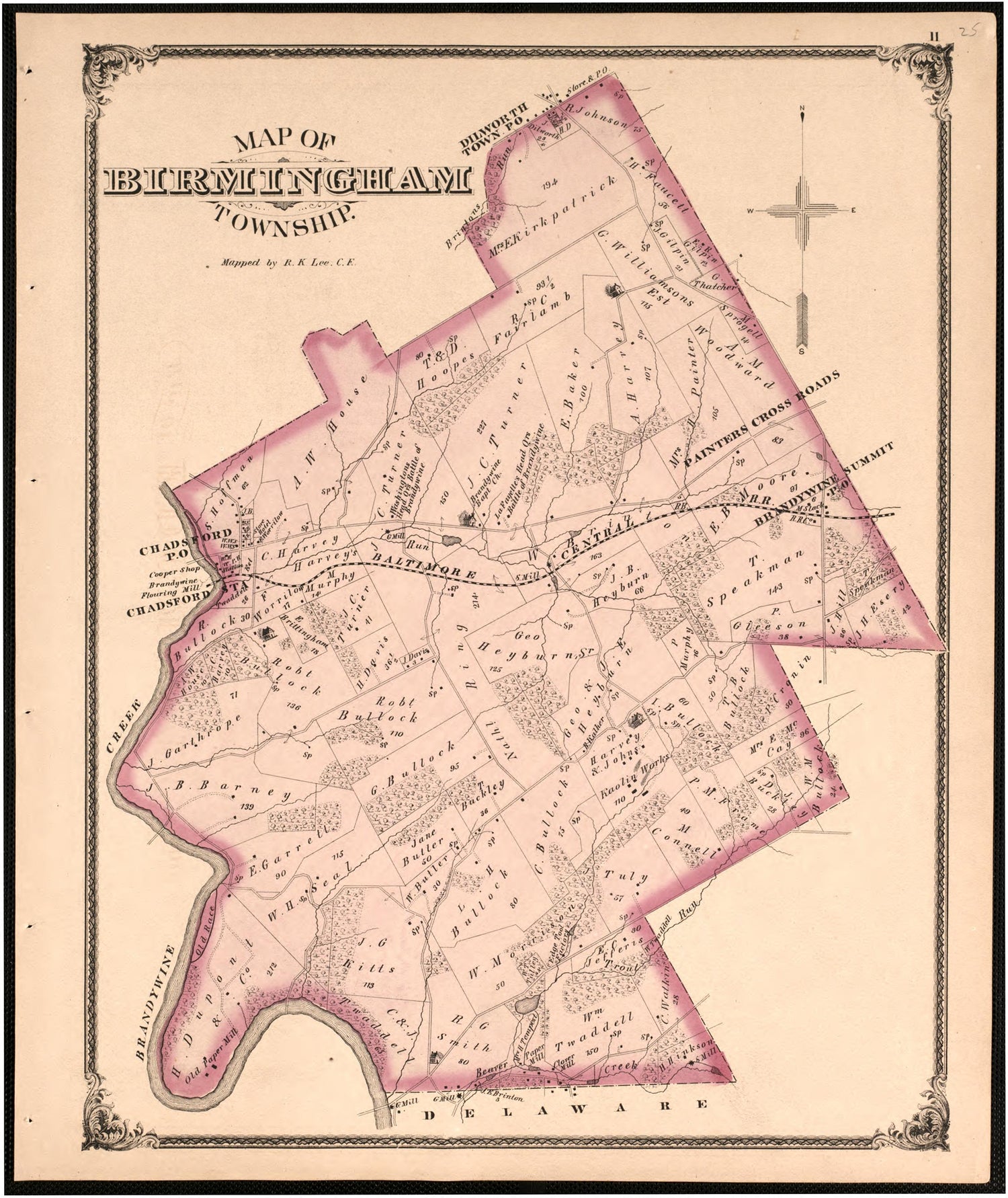 Map of Birmingham Township from Combination Atlas Map of Delaware County, Pennsylvania 1875 by Relic Map Company