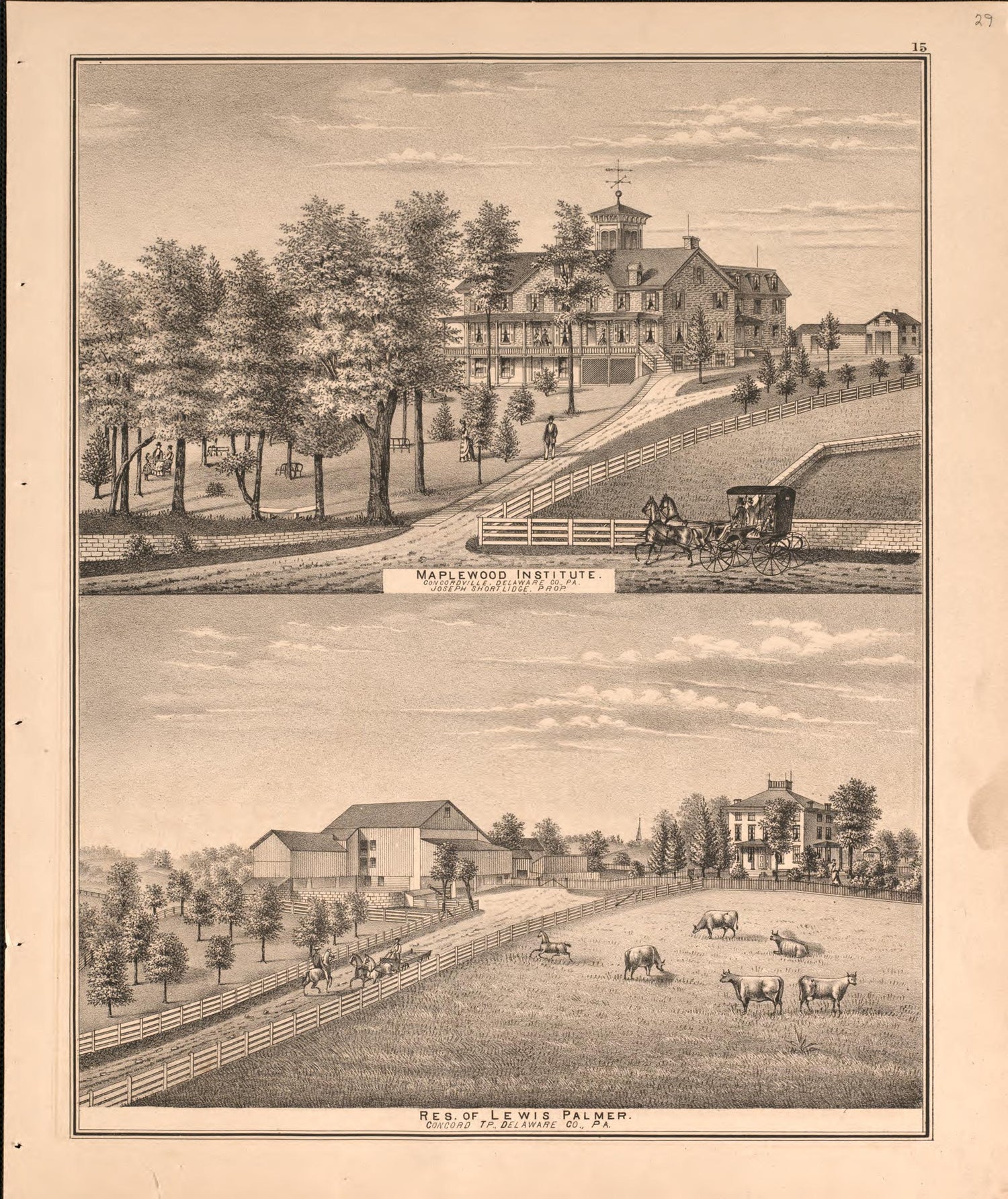 Illustrations of Maplewood/ Palmer Residences from Combination Atlas Map of Delaware County, Pennsylvania 1875 by Relic Map Company