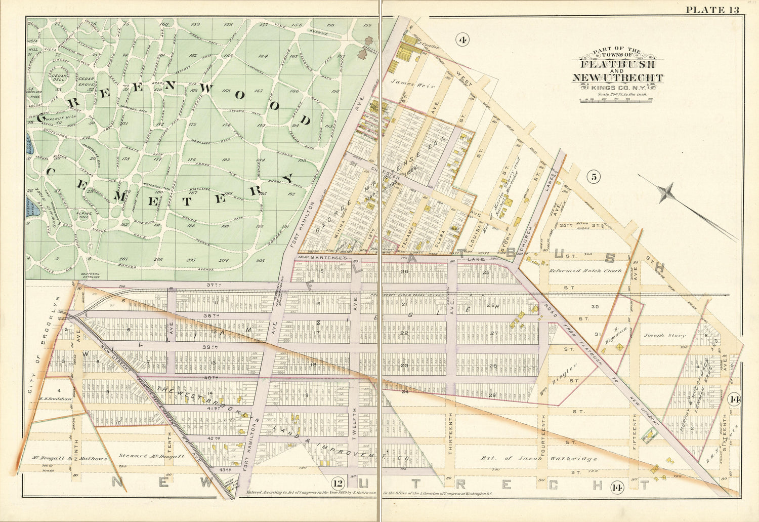 Plate 13 - Part of the Towns of Flatbush and New Utrecht, Kings County, N.Y. from Robinson&